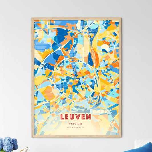 Colorful LEUVEN BELGIUM Fine Art Map Blue Orange