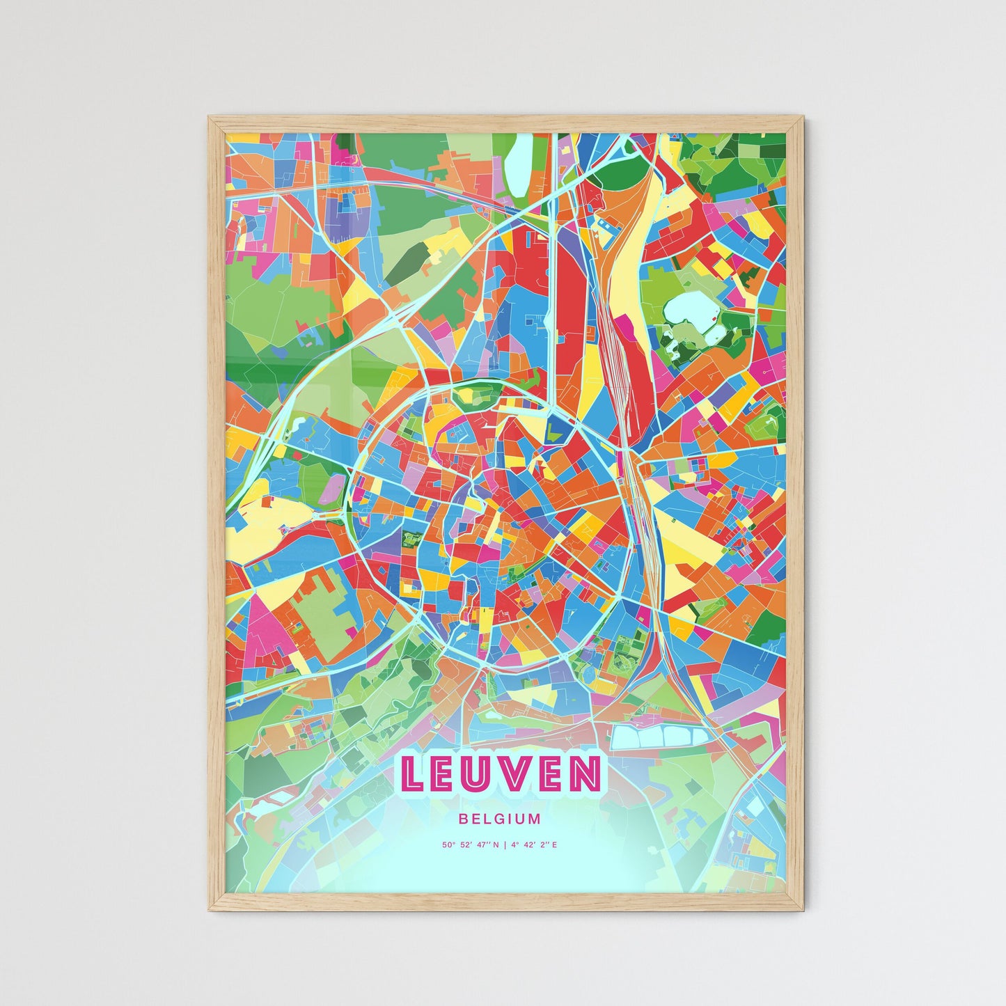 Colorful LEUVEN BELGIUM Fine Art Map Crazy Colors