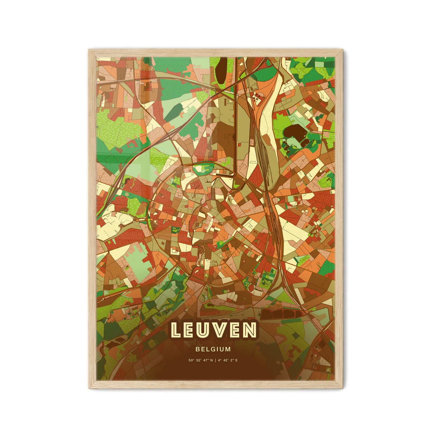 Colorful LEUVEN BELGIUM Fine Art Map Farmhouse