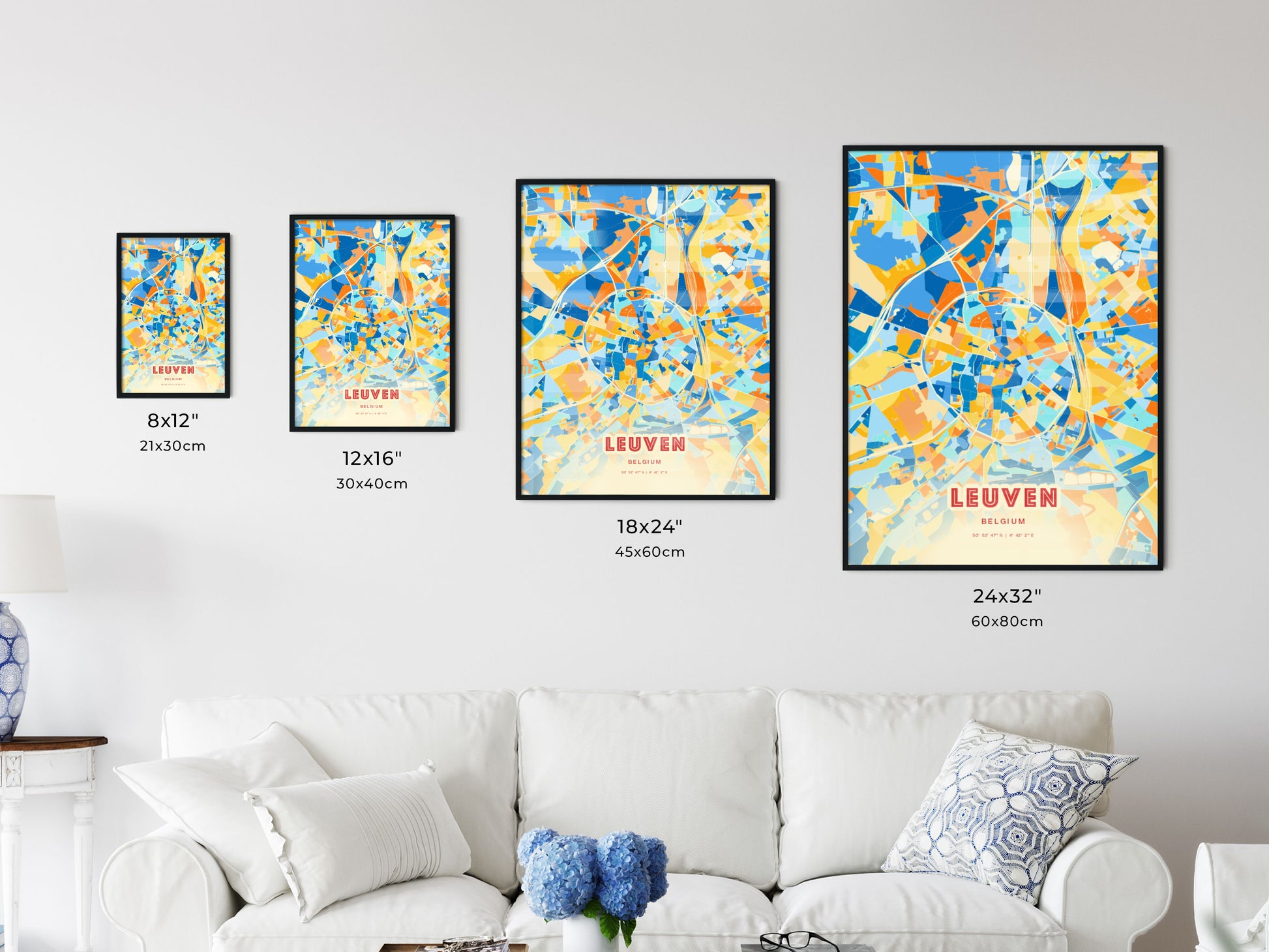 Colorful LEUVEN BELGIUM Fine Art Map Blue Orange