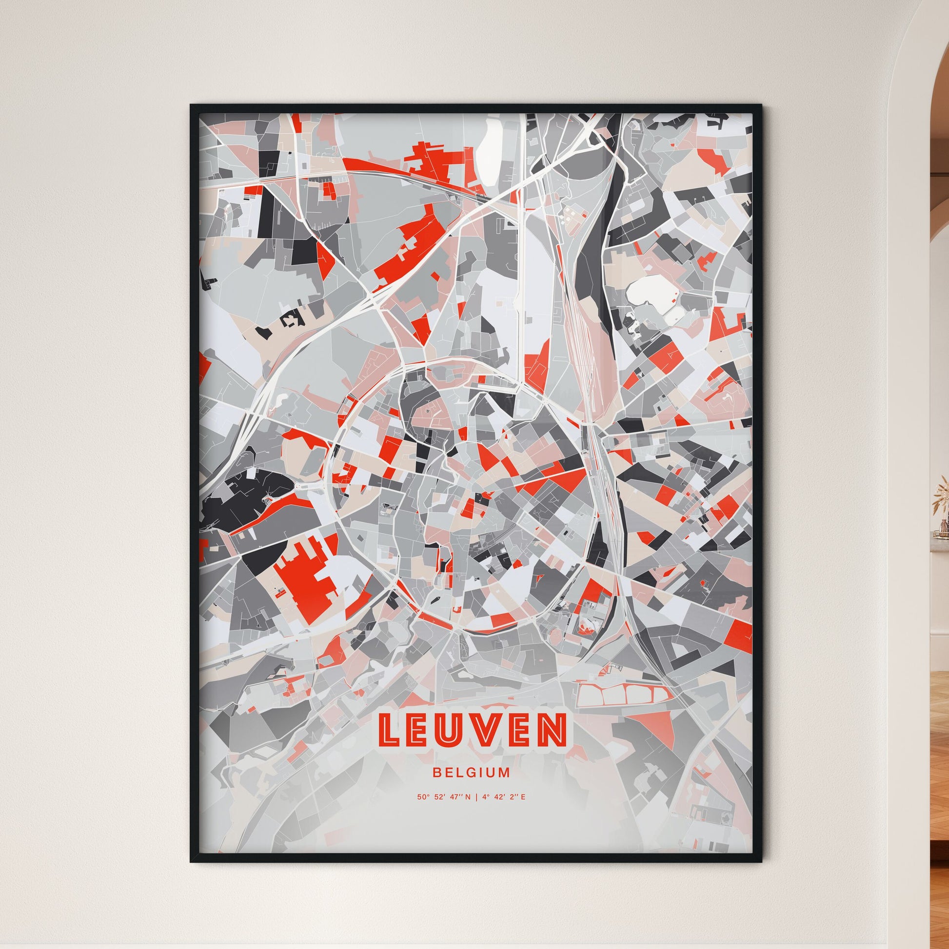 Colorful LEUVEN BELGIUM Fine Art Map Modern