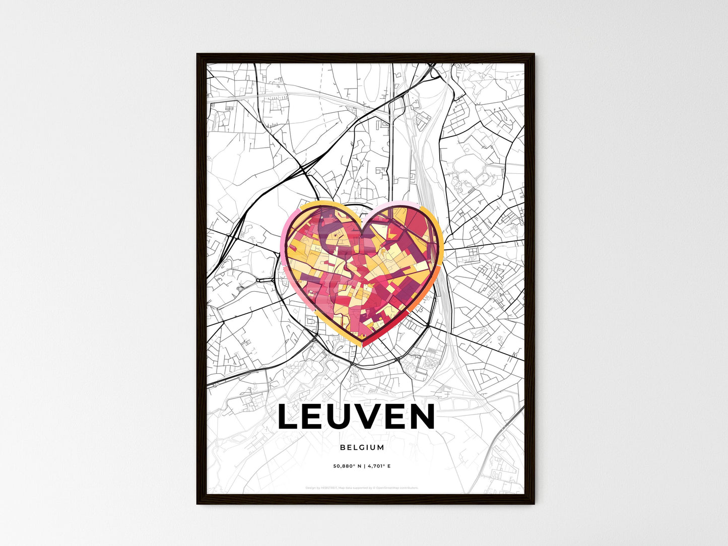 Leuven Belgium wedding art map with heart icon