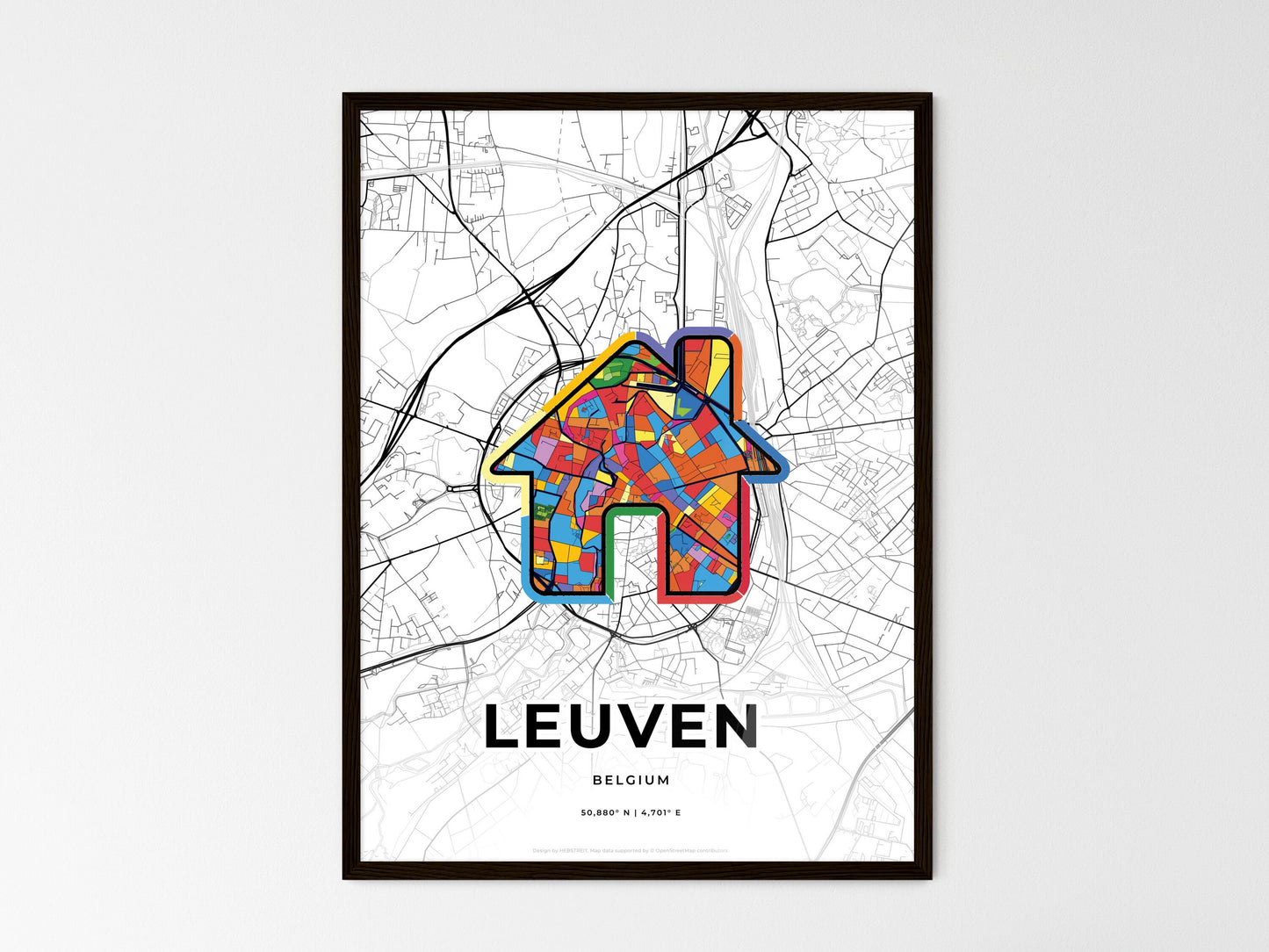 Leuven Belgium wedding art map with home icon