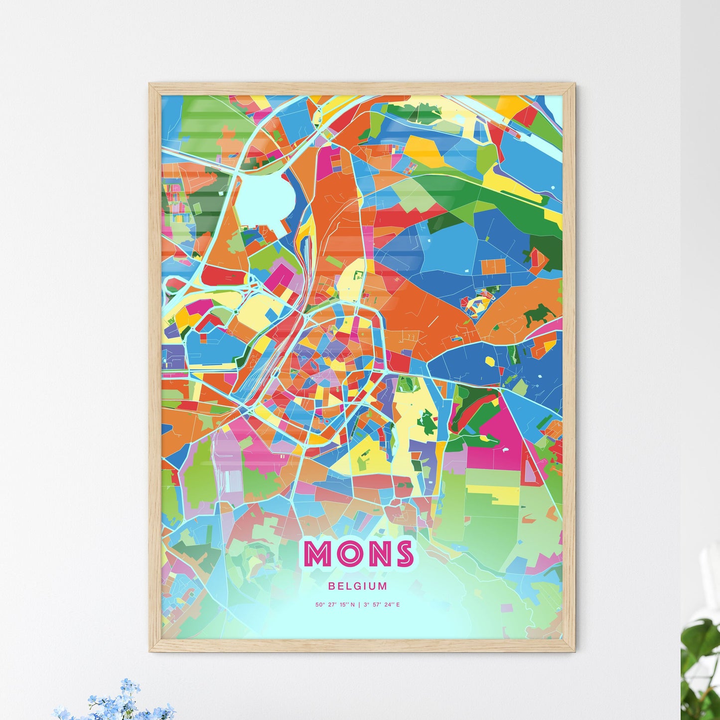 Colorful MONS BELGIUM Fine Art Map Crazy Colors