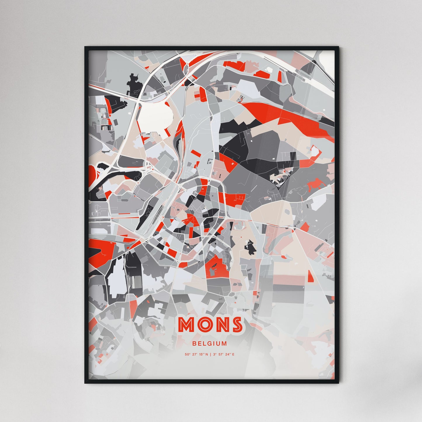 Colorful MONS BELGIUM Fine Art Map Modern
