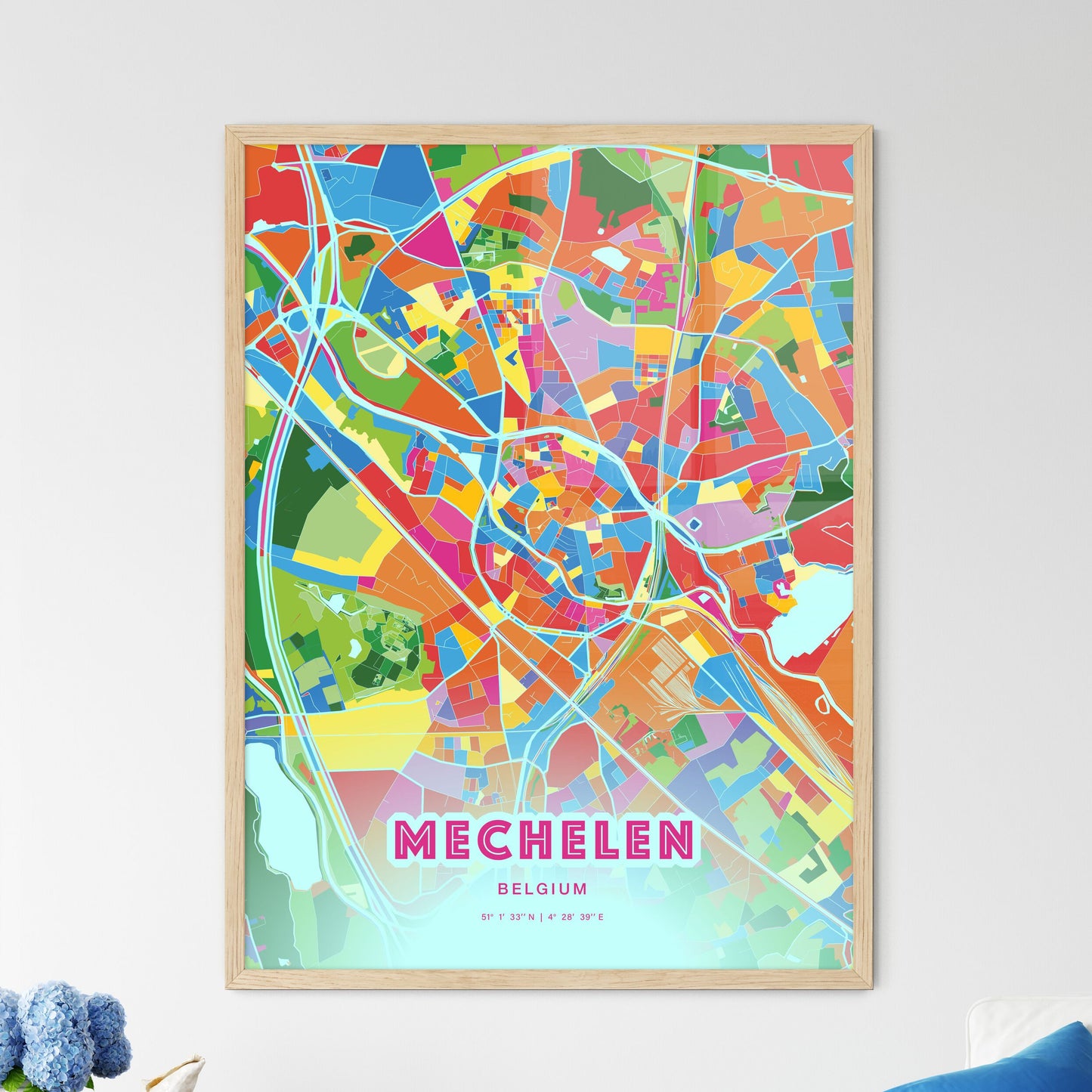 Colorful MECHELEN BELGIUM Fine Art Map Crazy Colors