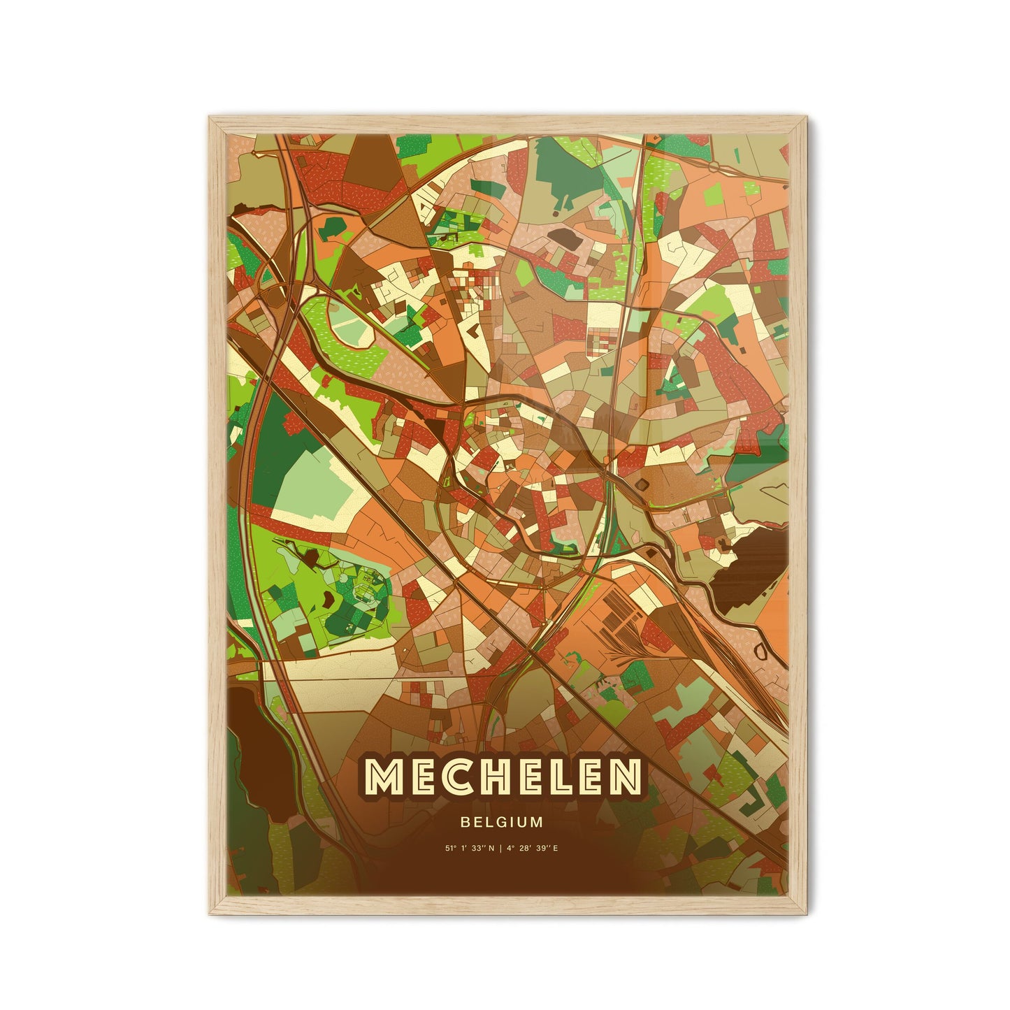 Colorful MECHELEN BELGIUM Fine Art Map Farmhouse