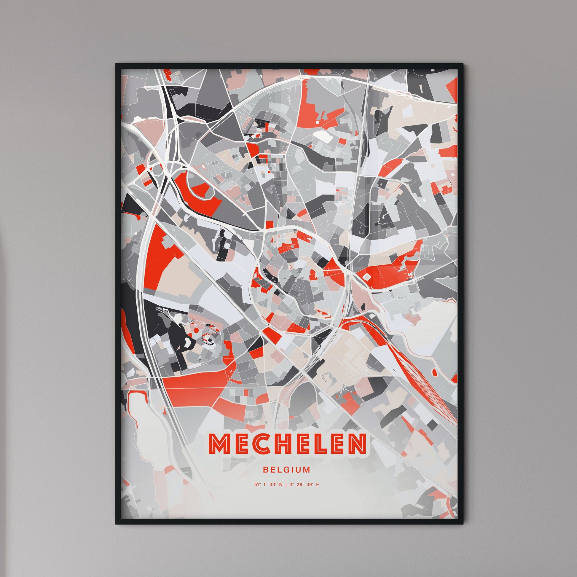 Colorful MECHELEN BELGIUM Fine Art Map Modern