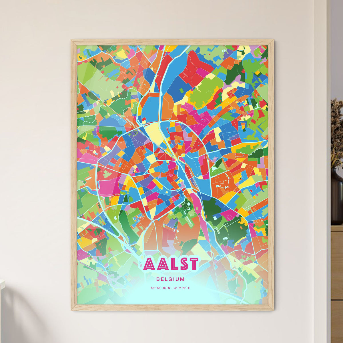 Colorful AALST BELGIUM Fine Art Map Crazy Colors