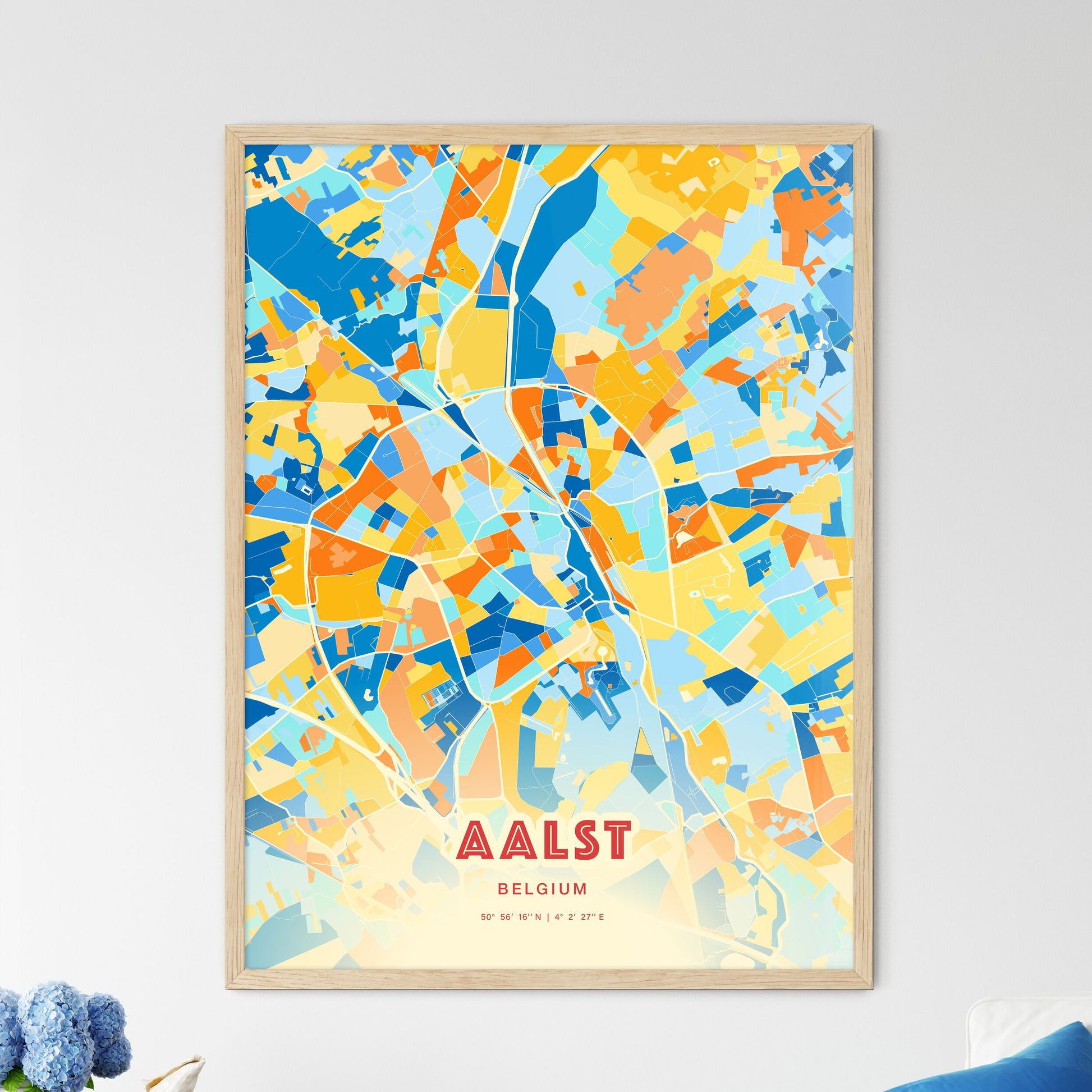 Colorful Aalst Belgium Fine Art Map Blue Orange