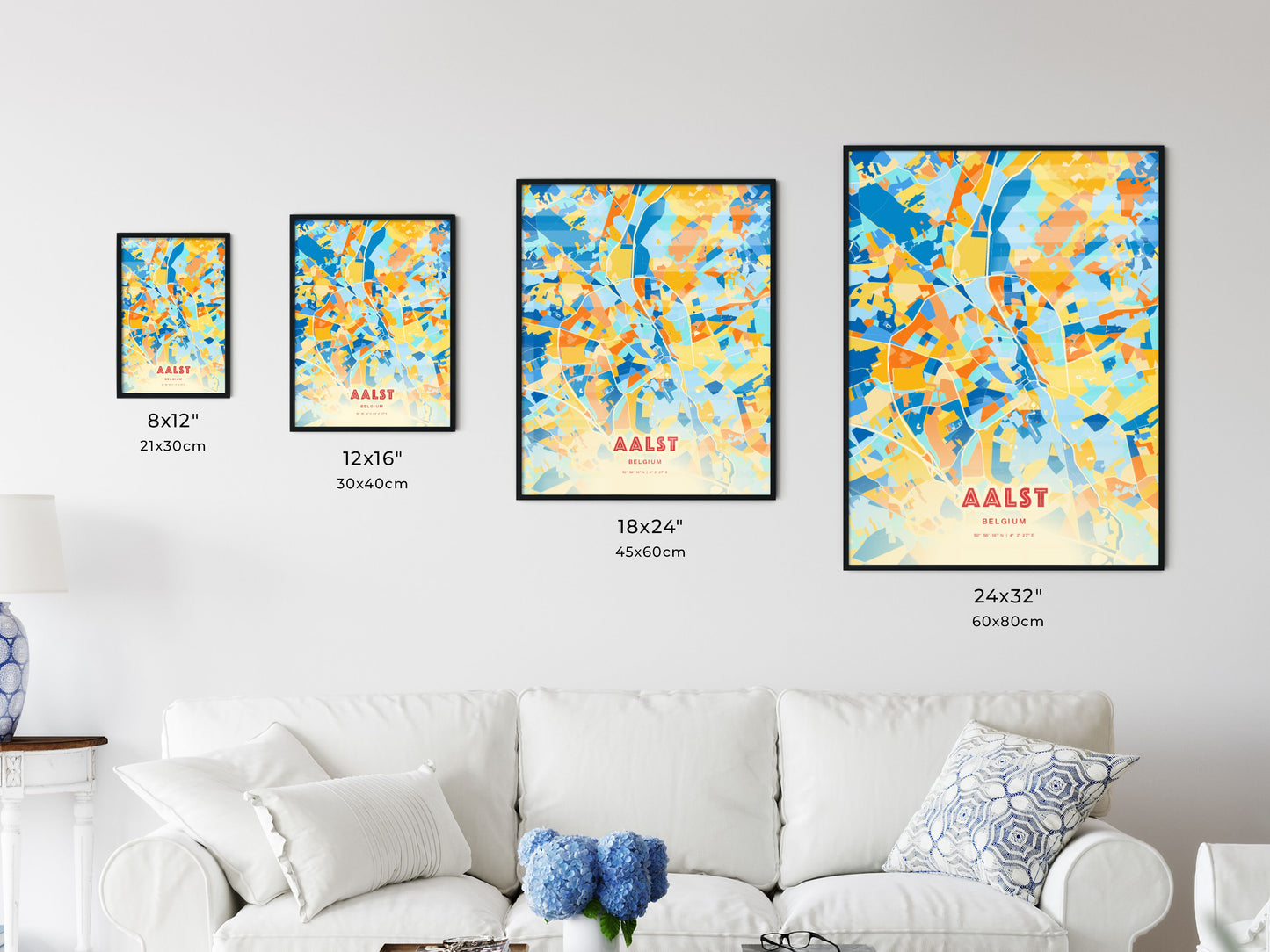 Colorful AALST BELGIUM Fine Art Map Blue Orange