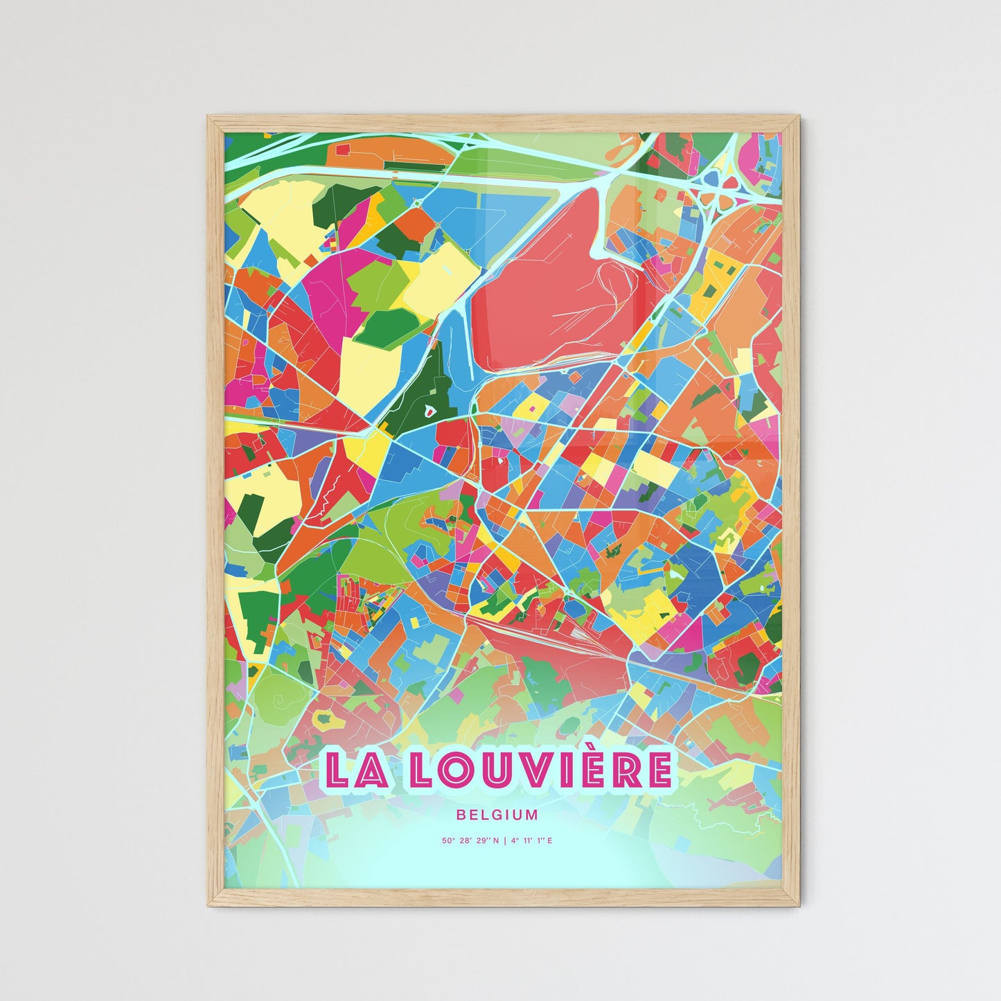 Colorful LA LOUVIÈRE BELGIUM Fine Art Map Crazy Colors