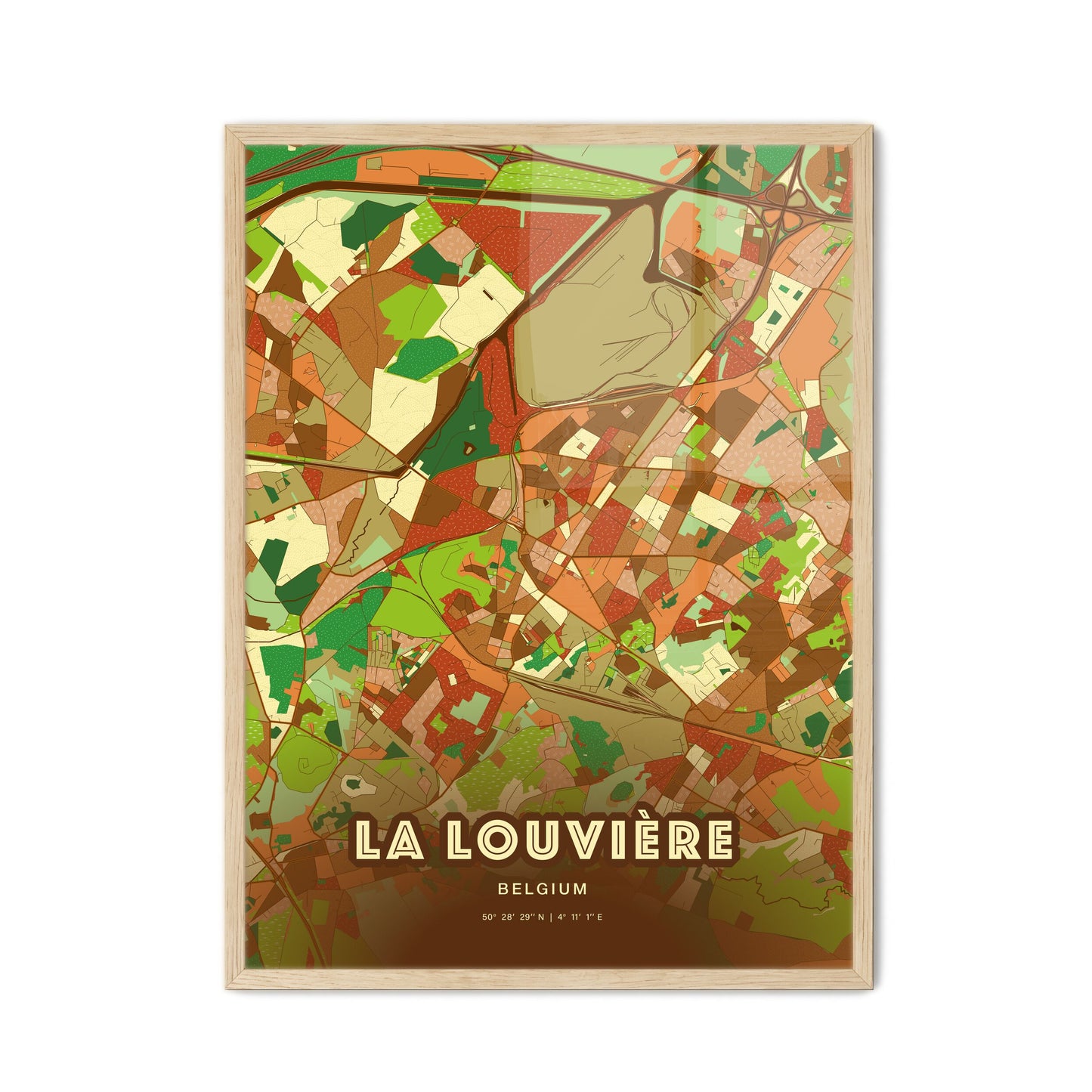 Colorful LA LOUVIÈRE BELGIUM Fine Art Map Farmhouse