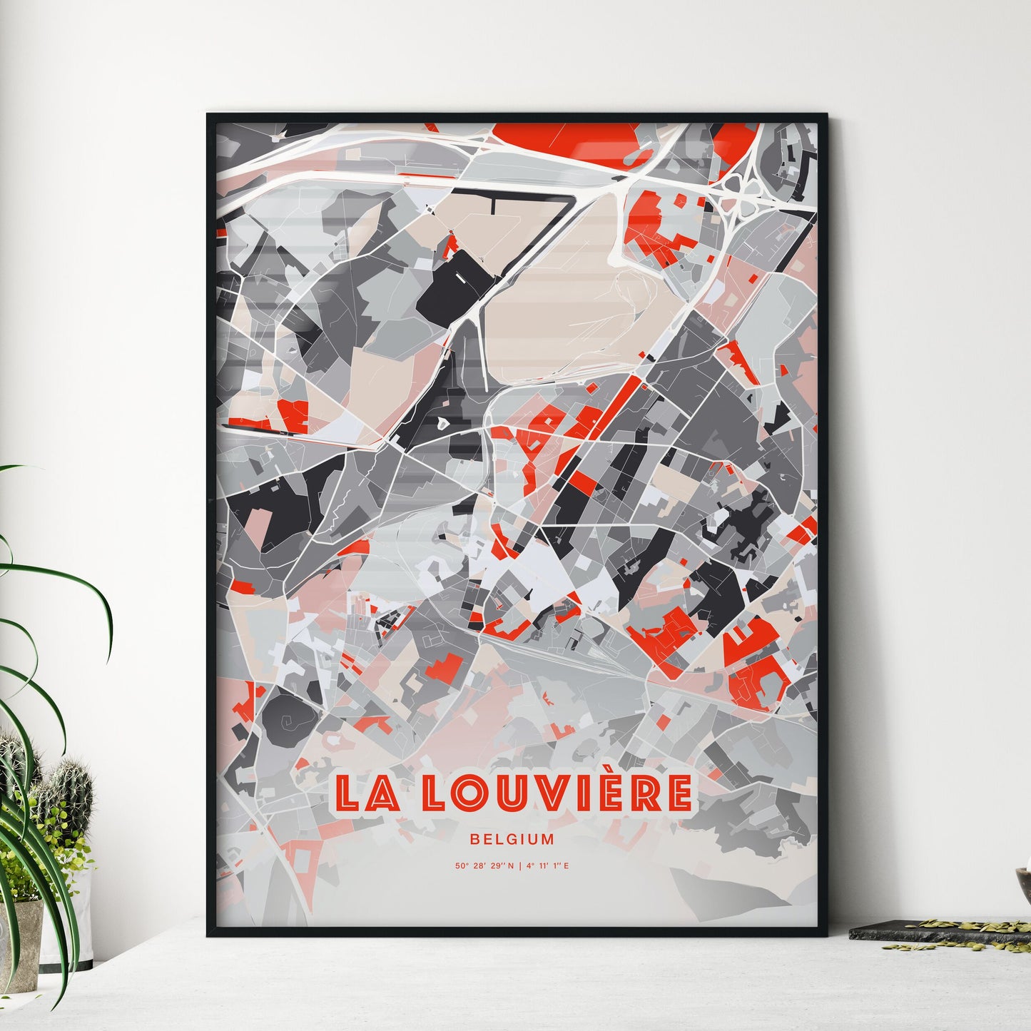 Colorful LA LOUVIÈRE BELGIUM Fine Art Map Modern