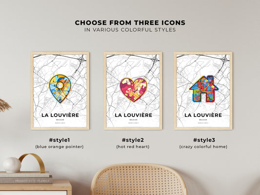 La Louvière Belgium maps with colorful icons