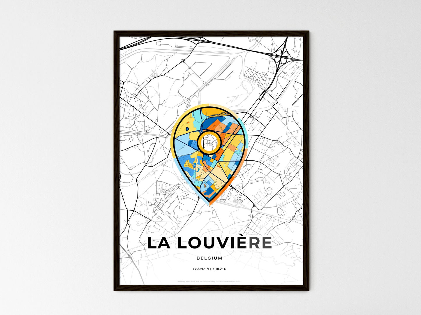 La Louvière Belgium wedding art map with pointer icon