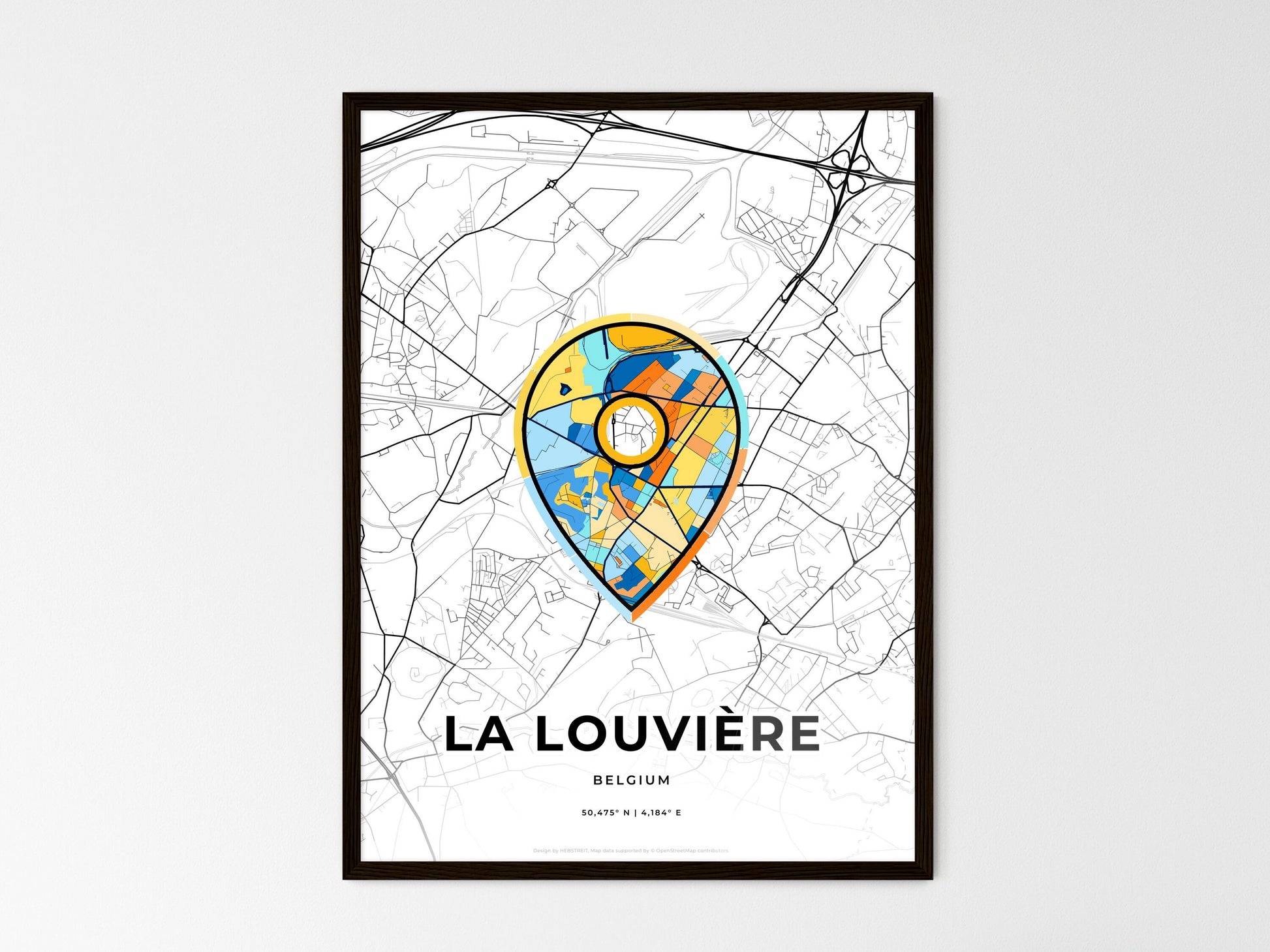 La Louvière Belgium wedding art map with pointer icon