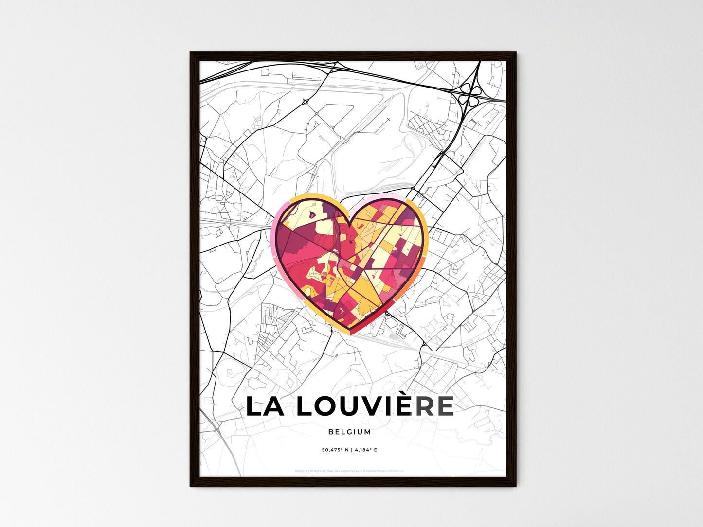 La Louvière Belgium wedding art map with heart icon