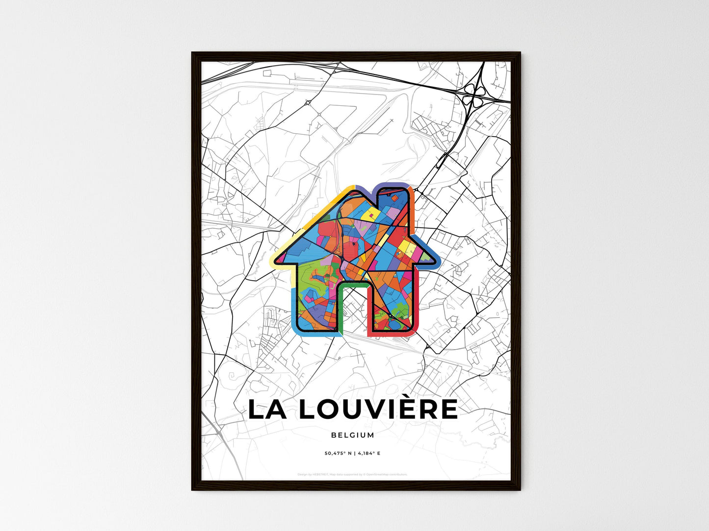 La Louvière Belgium wedding art map with home icon