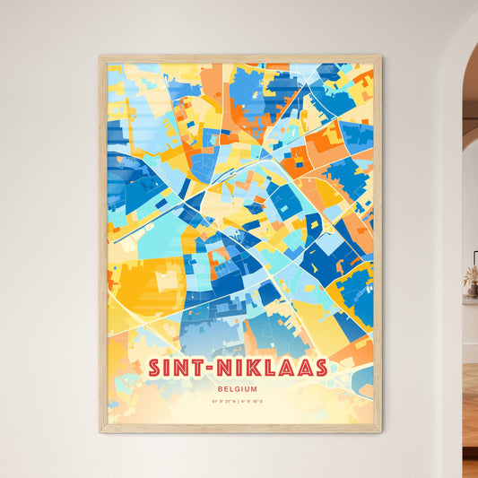 Colorful SINT-NIKLAAS BELGIUM Fine Art Map Blue Orange