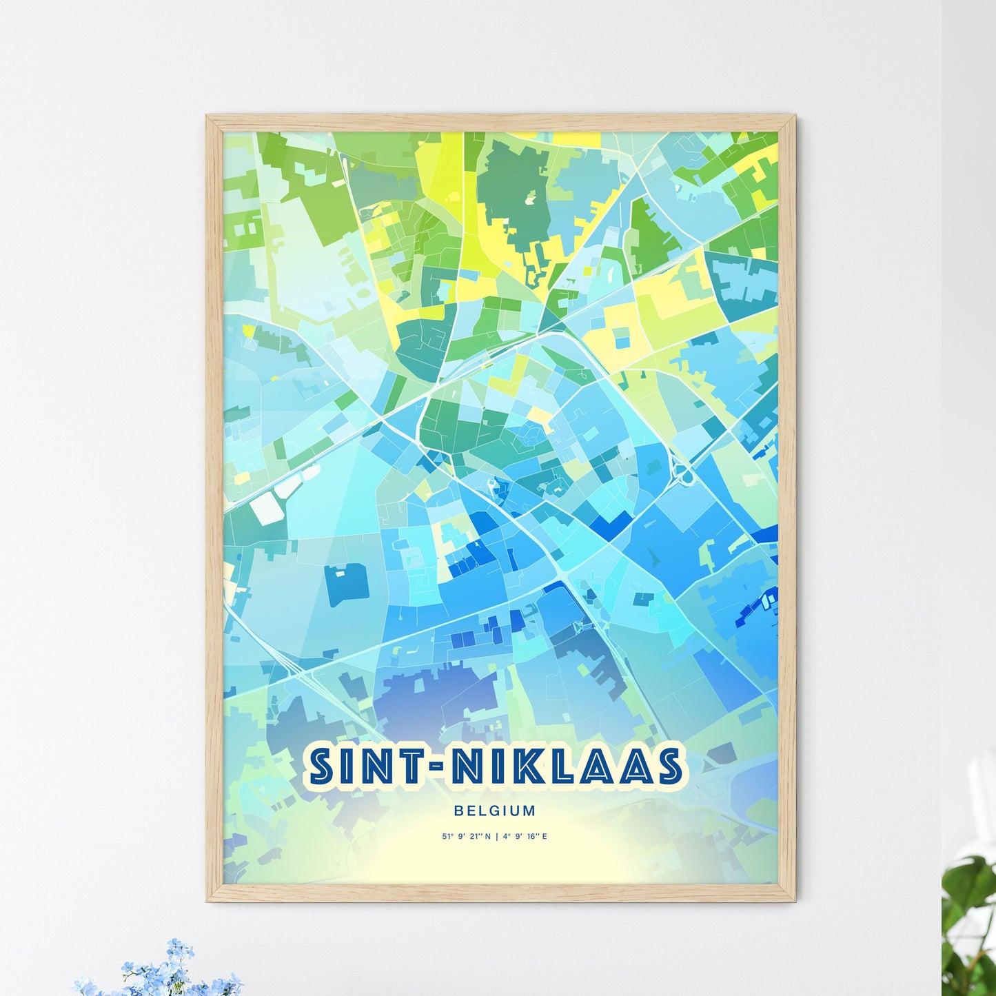 Colorful SINT-NIKLAAS BELGIUM Fine Art Map Cool Blue