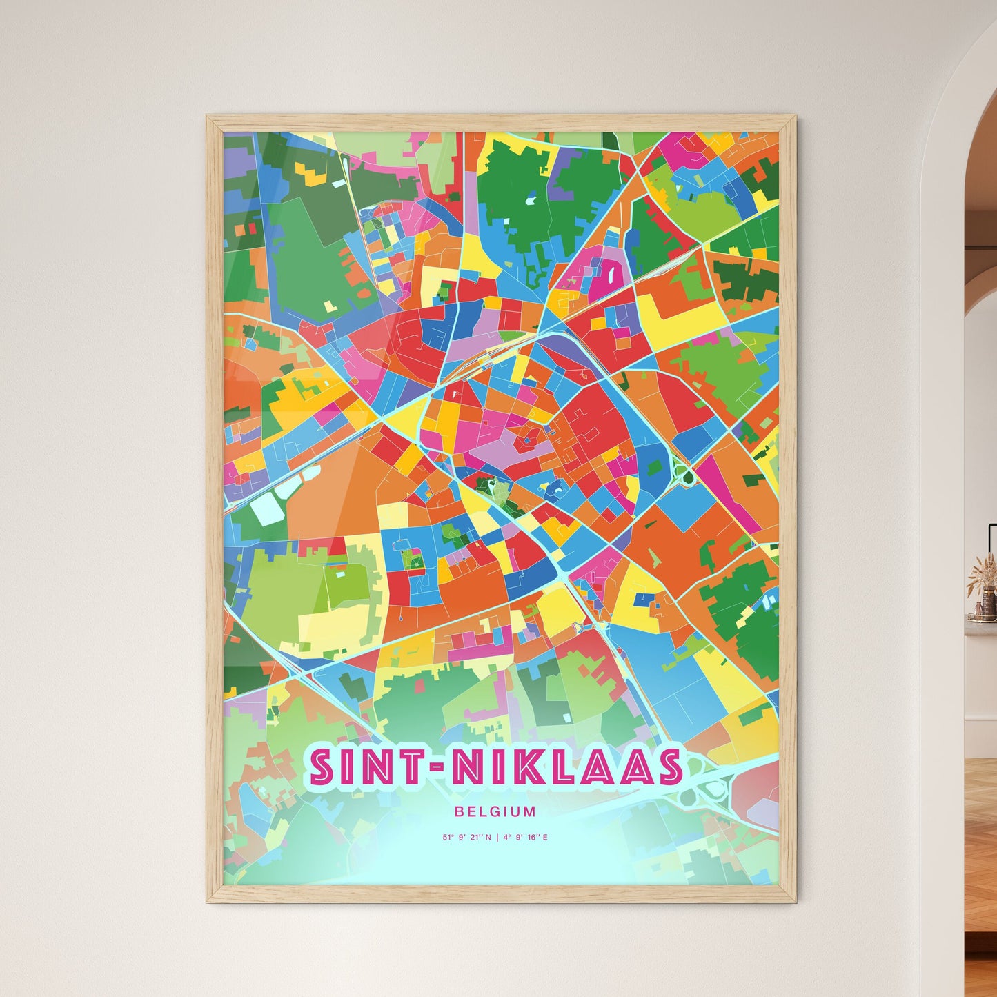 Colorful SINT-NIKLAAS BELGIUM Fine Art Map Crazy Colors