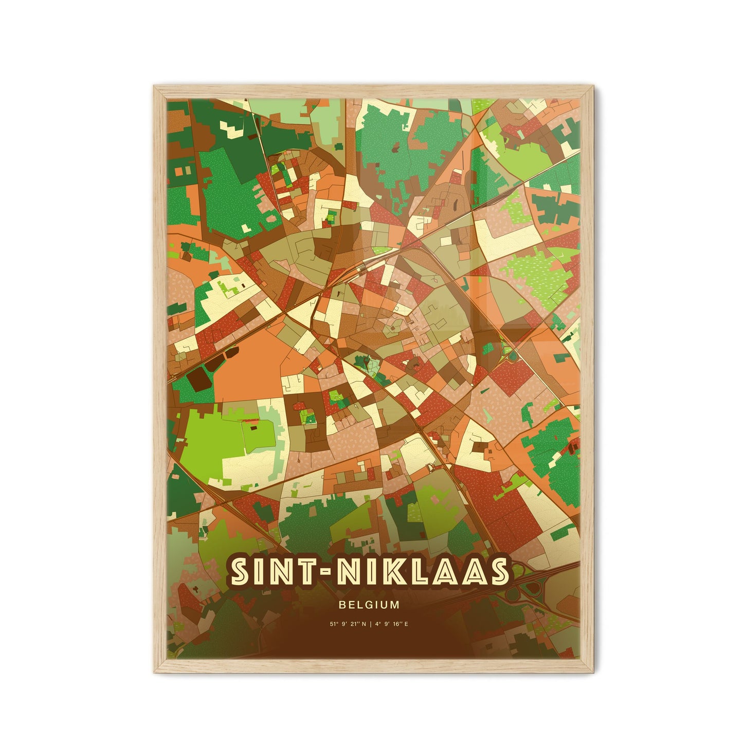 Colorful SINT-NIKLAAS BELGIUM Fine Art Map Farmhouse