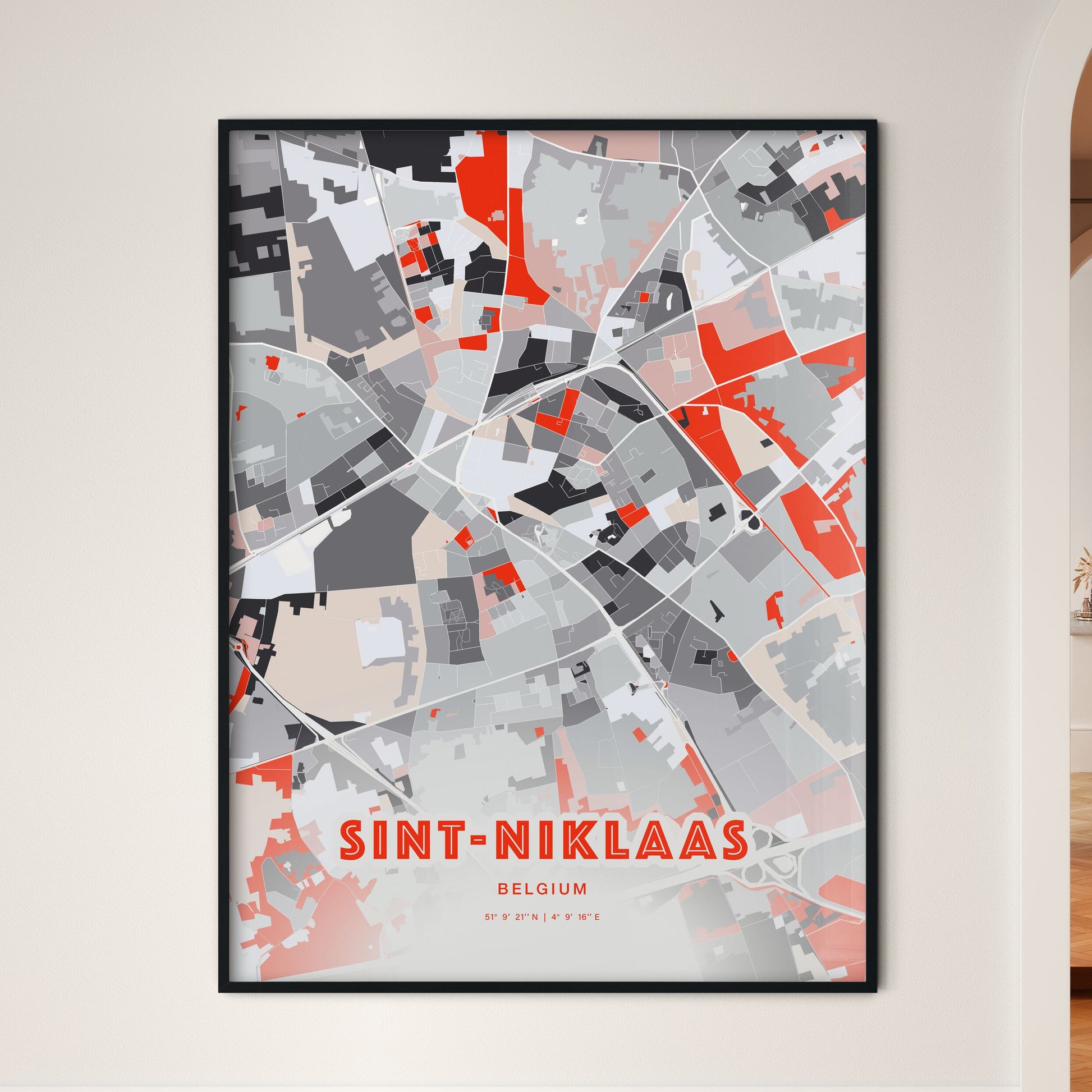 Colorful SINT-NIKLAAS BELGIUM Fine Art Map Modern