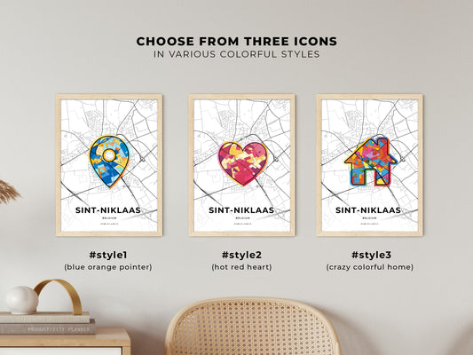 Sint-Niklaas Belgium maps with colorful icons