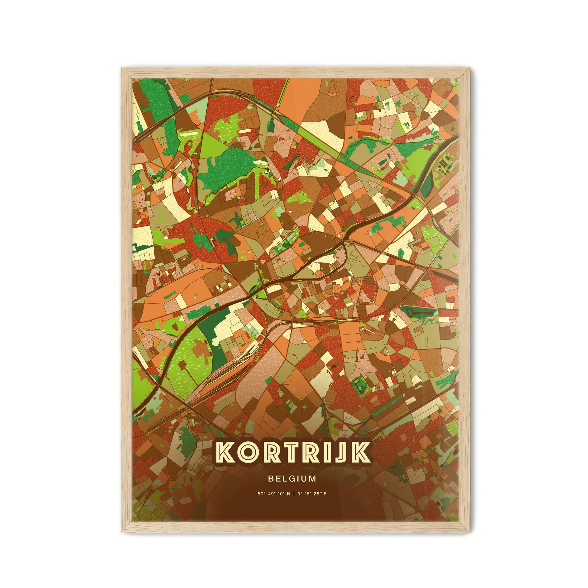 Colorful KORTRIJK BELGIUM Fine Art Map Farmhouse