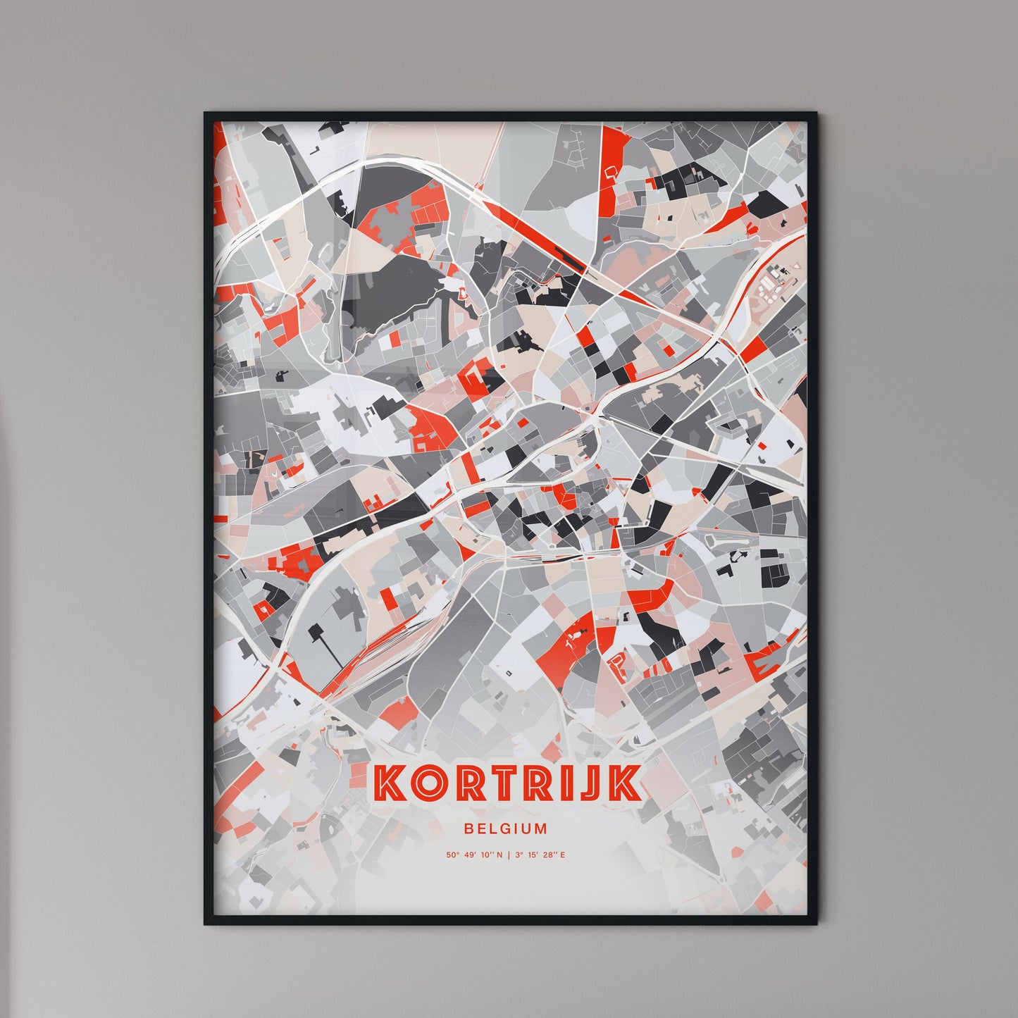 Colorful KORTRIJK BELGIUM Fine Art Map Modern