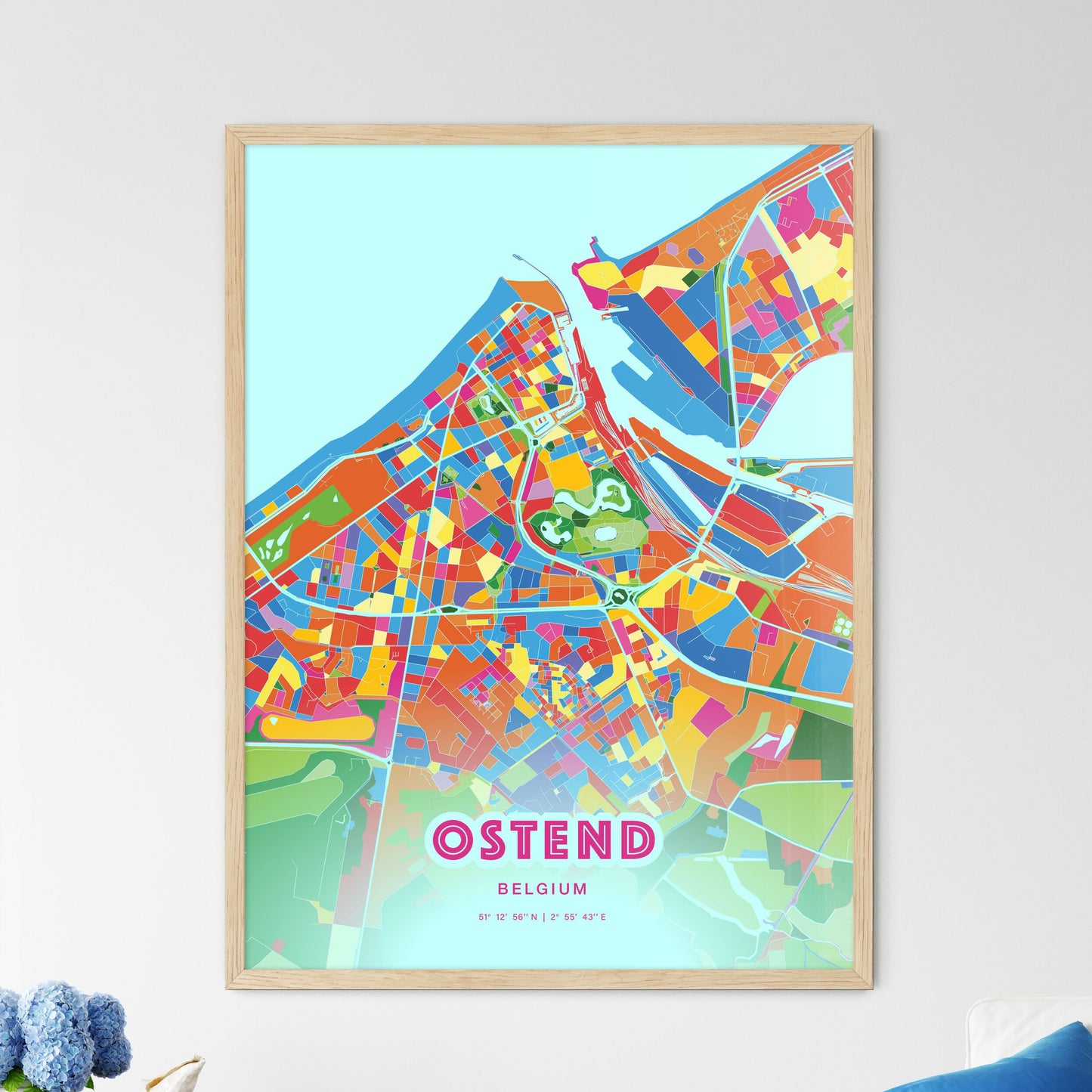 Colorful OSTEND BELGIUM Fine Art Map Crazy Colors