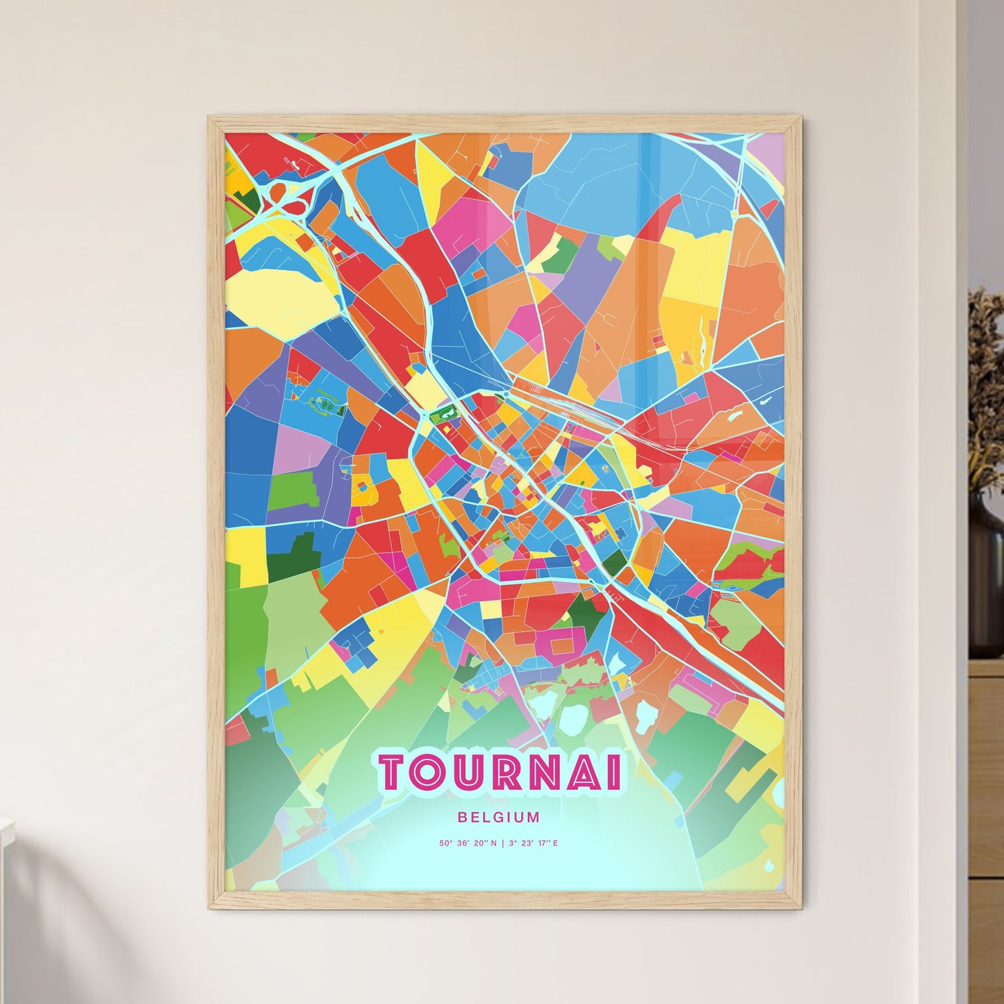 Colorful TOURNAI BELGIUM Fine Art Map Crazy Colors