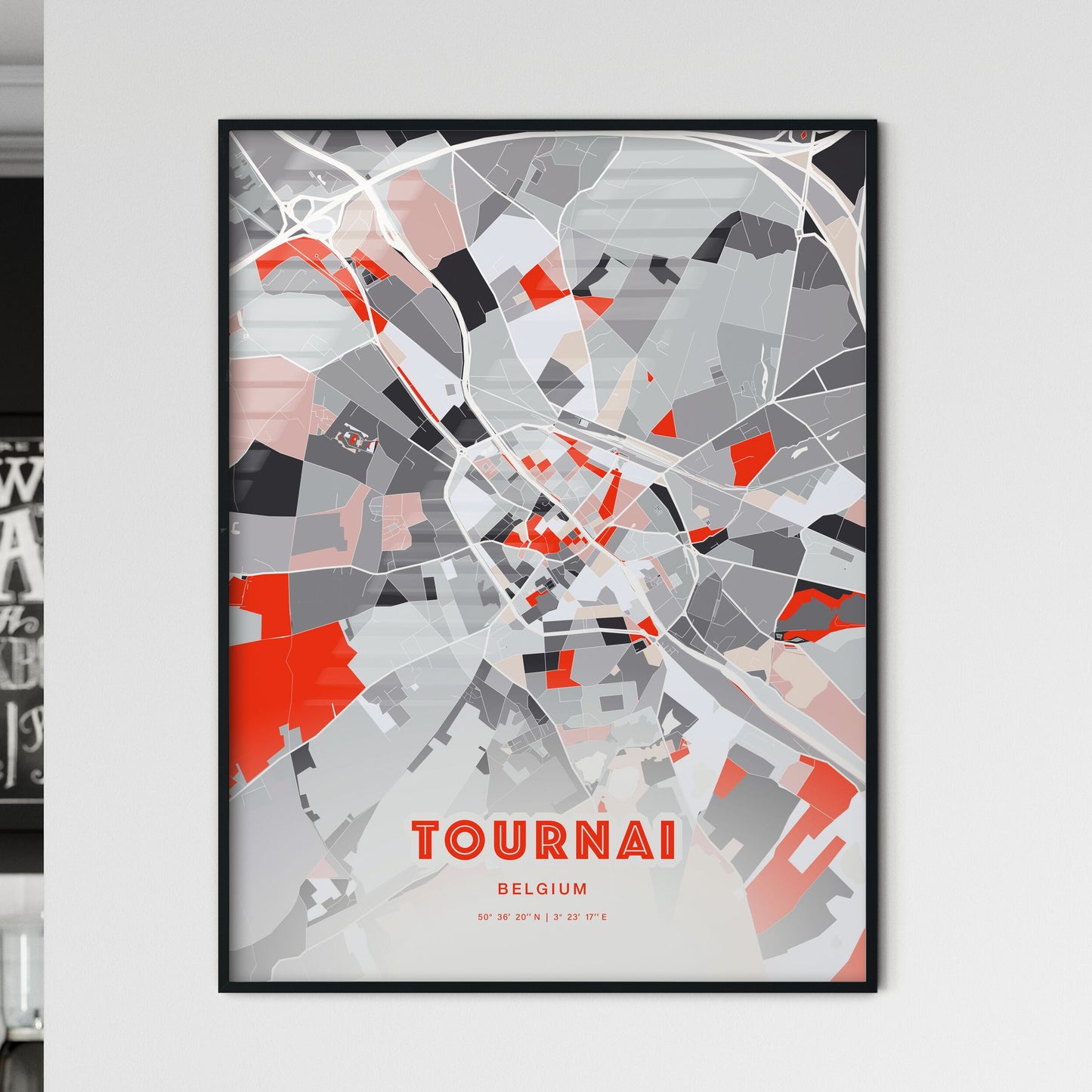 Colorful TOURNAI BELGIUM Fine Art Map Modern