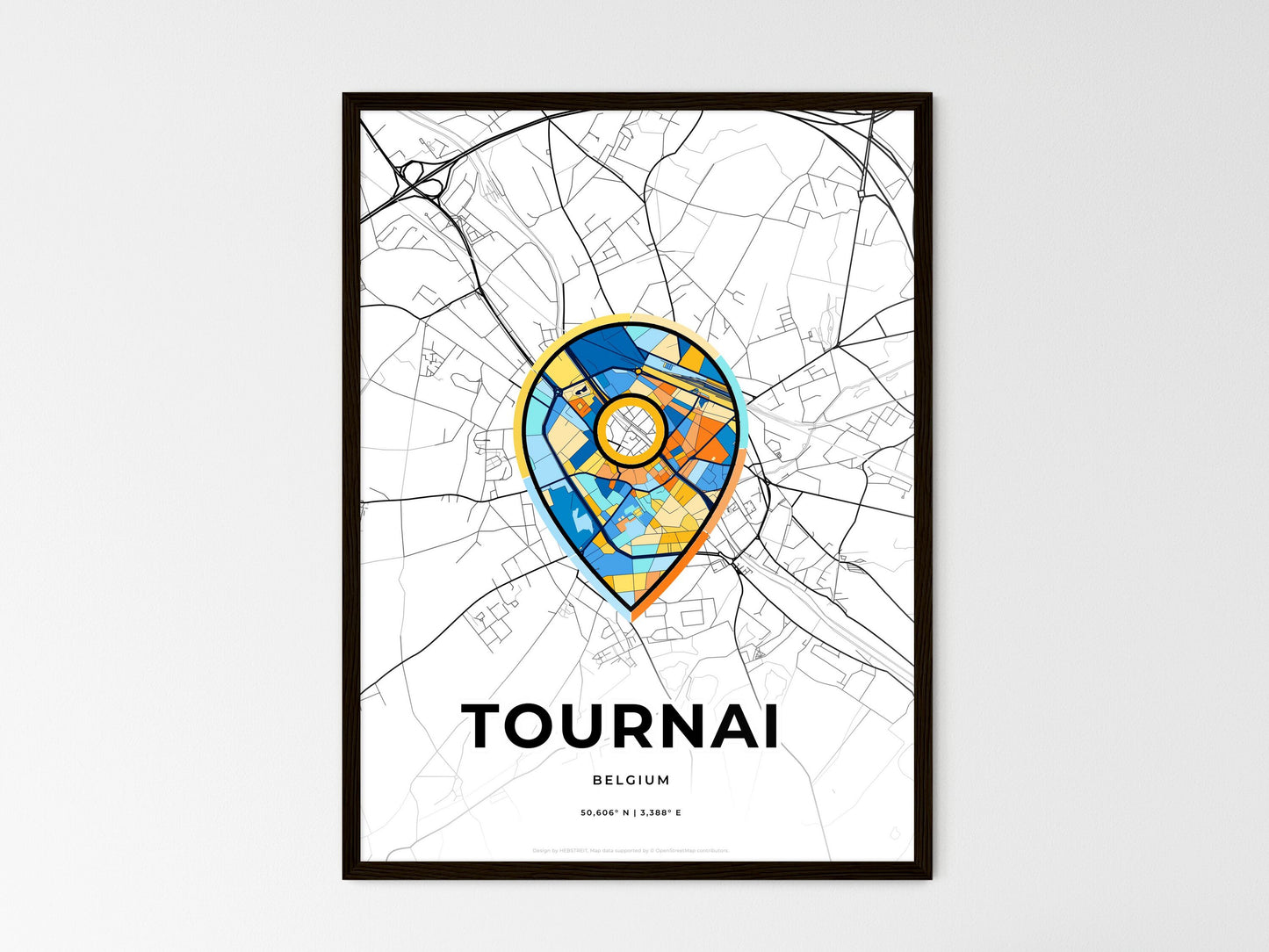 Tournai Belgium wedding art map with pointer icon