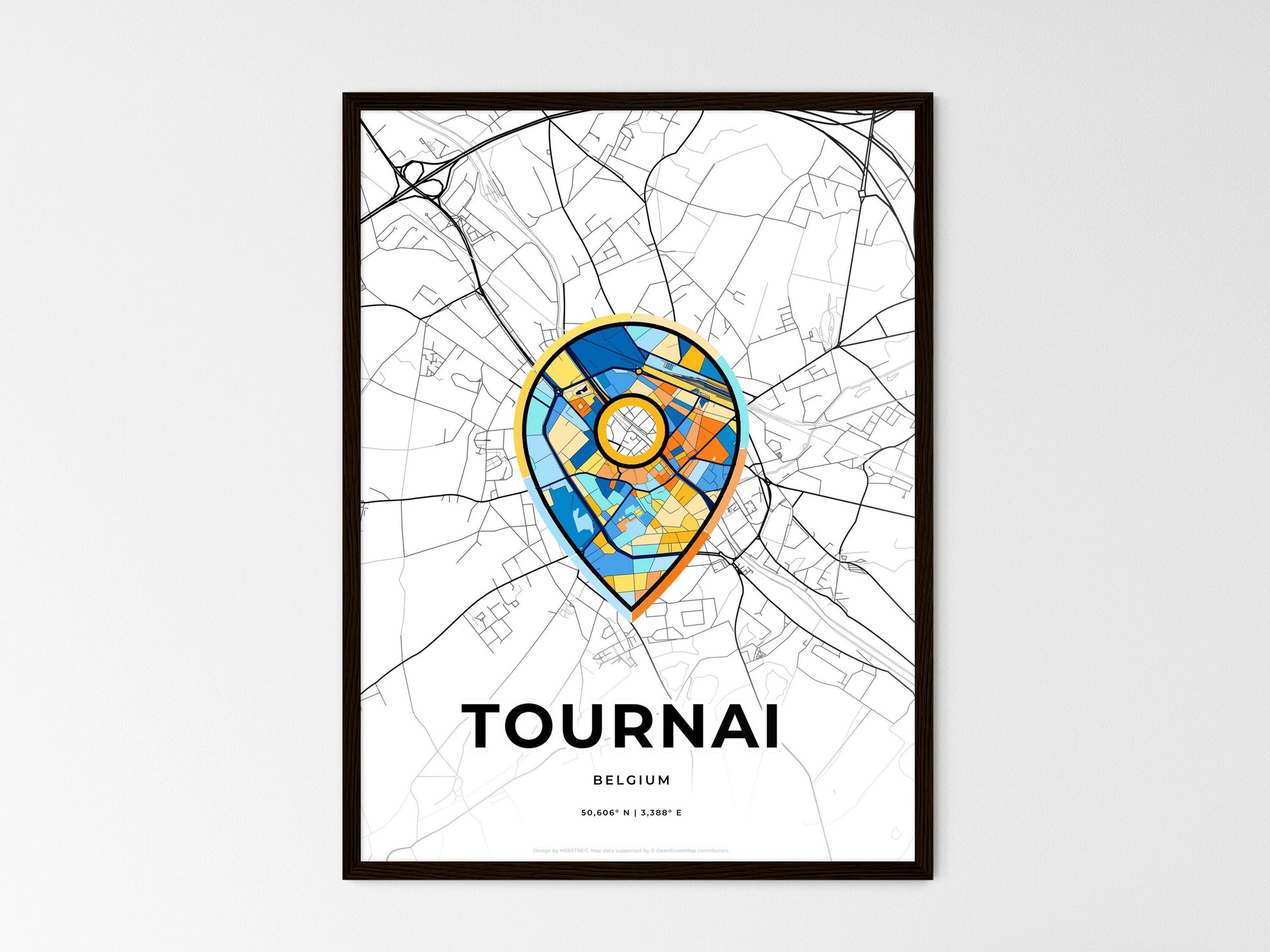 Tournai Belgium wedding art map with pointer icon