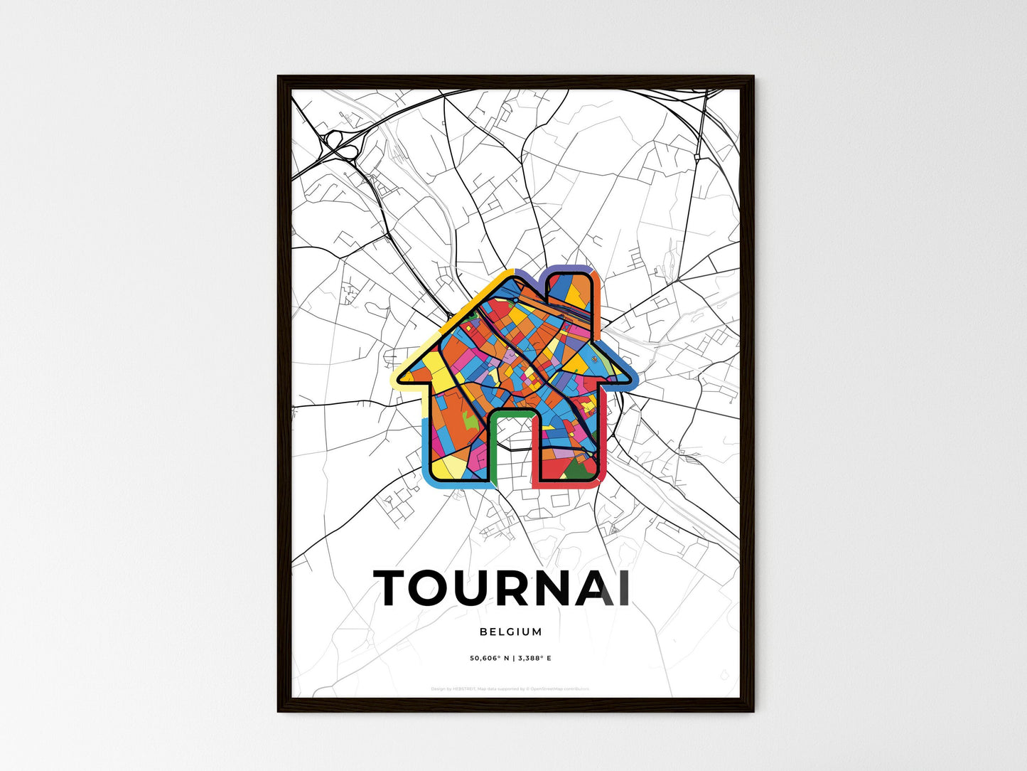 Tournai Belgium wedding art map with home icon