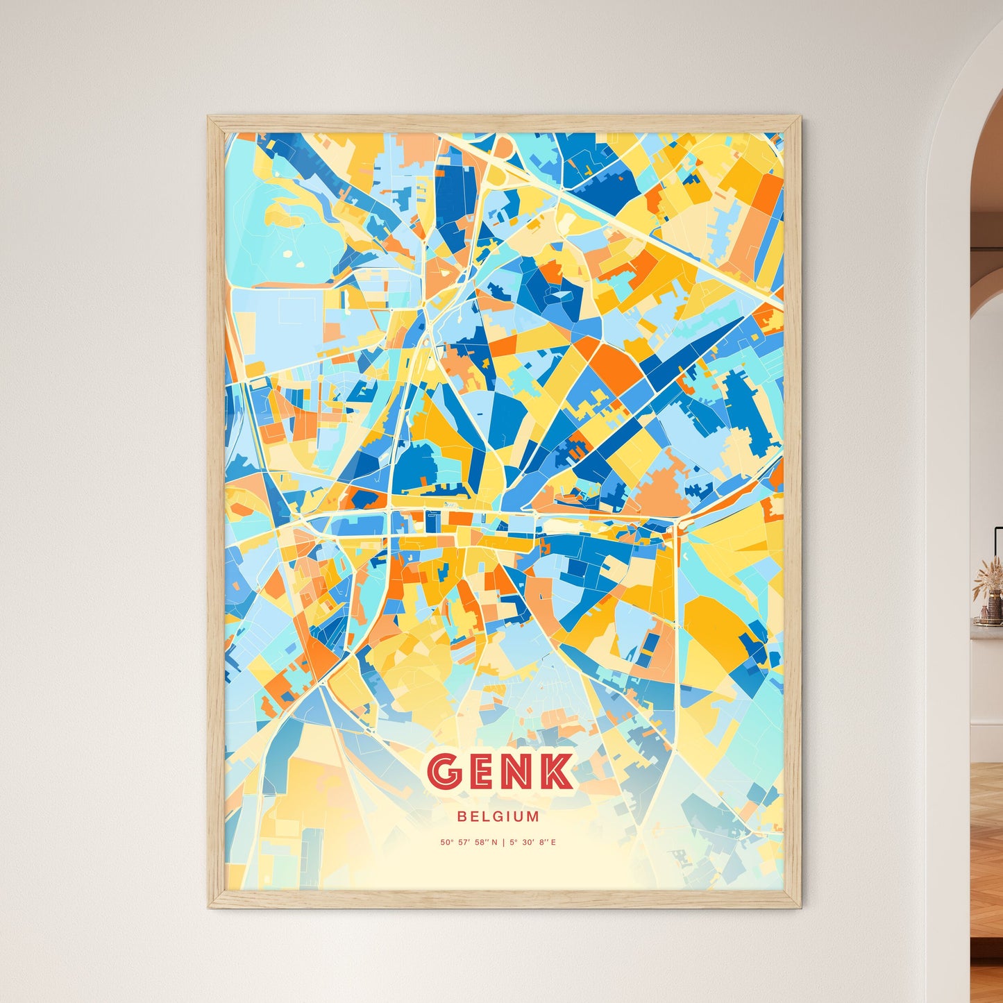 Colorful GENK BELGIUM Fine Art Map Blue Orange