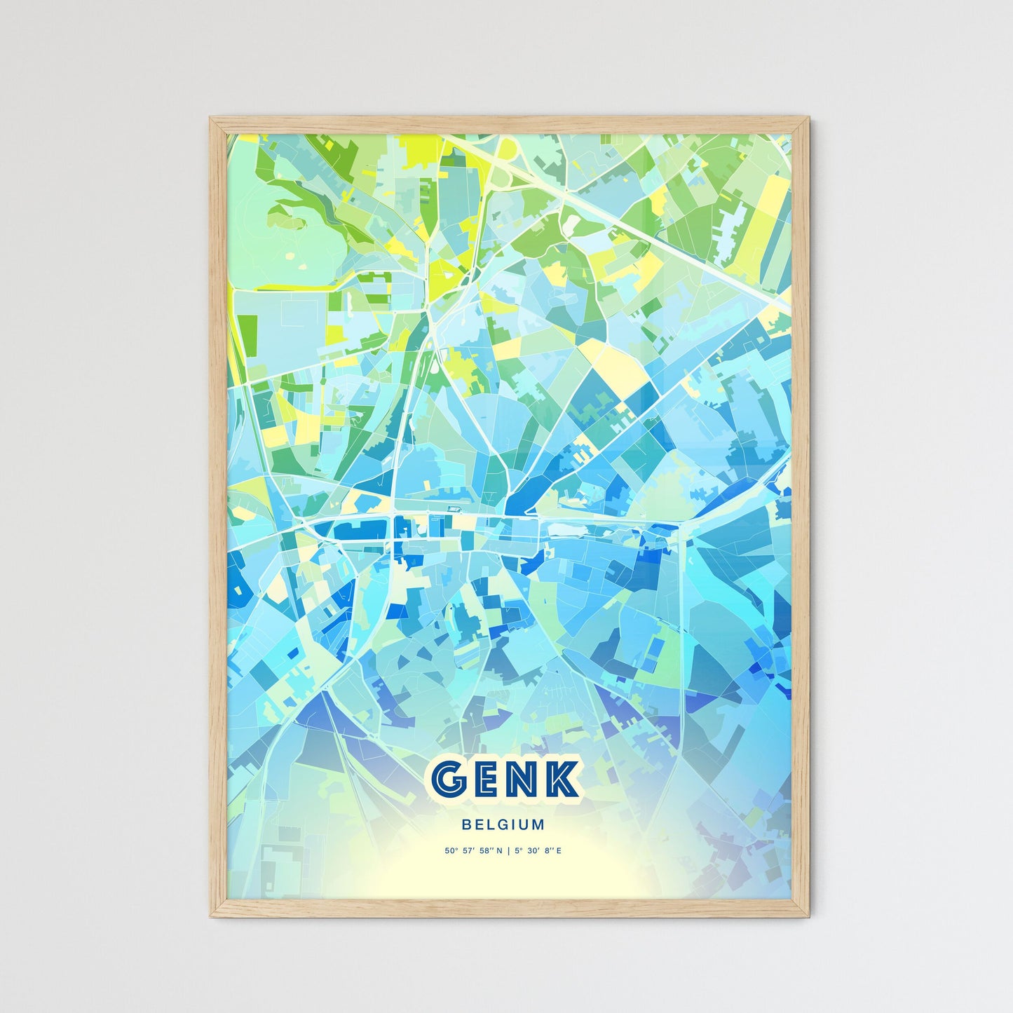 Colorful GENK BELGIUM Fine Art Map Cool Blue