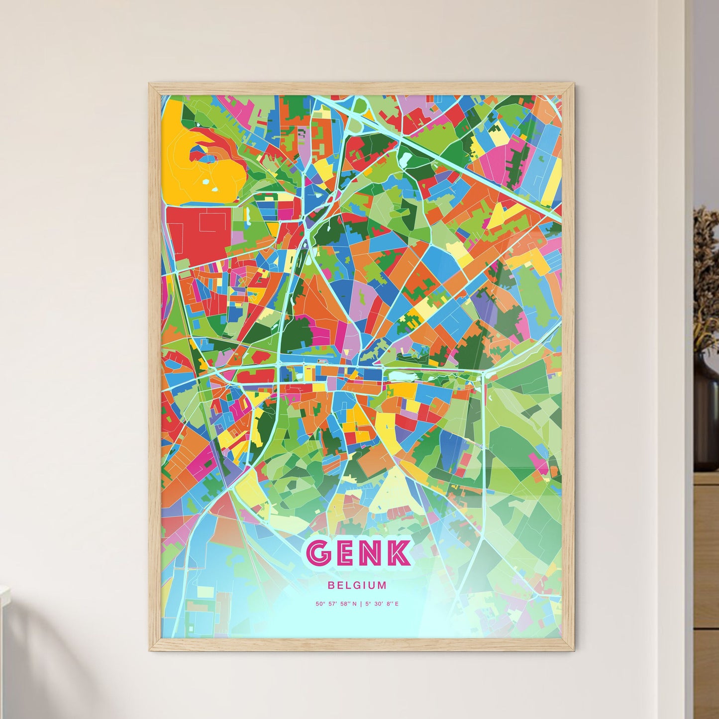 Colorful GENK BELGIUM Fine Art Map Crazy Colors