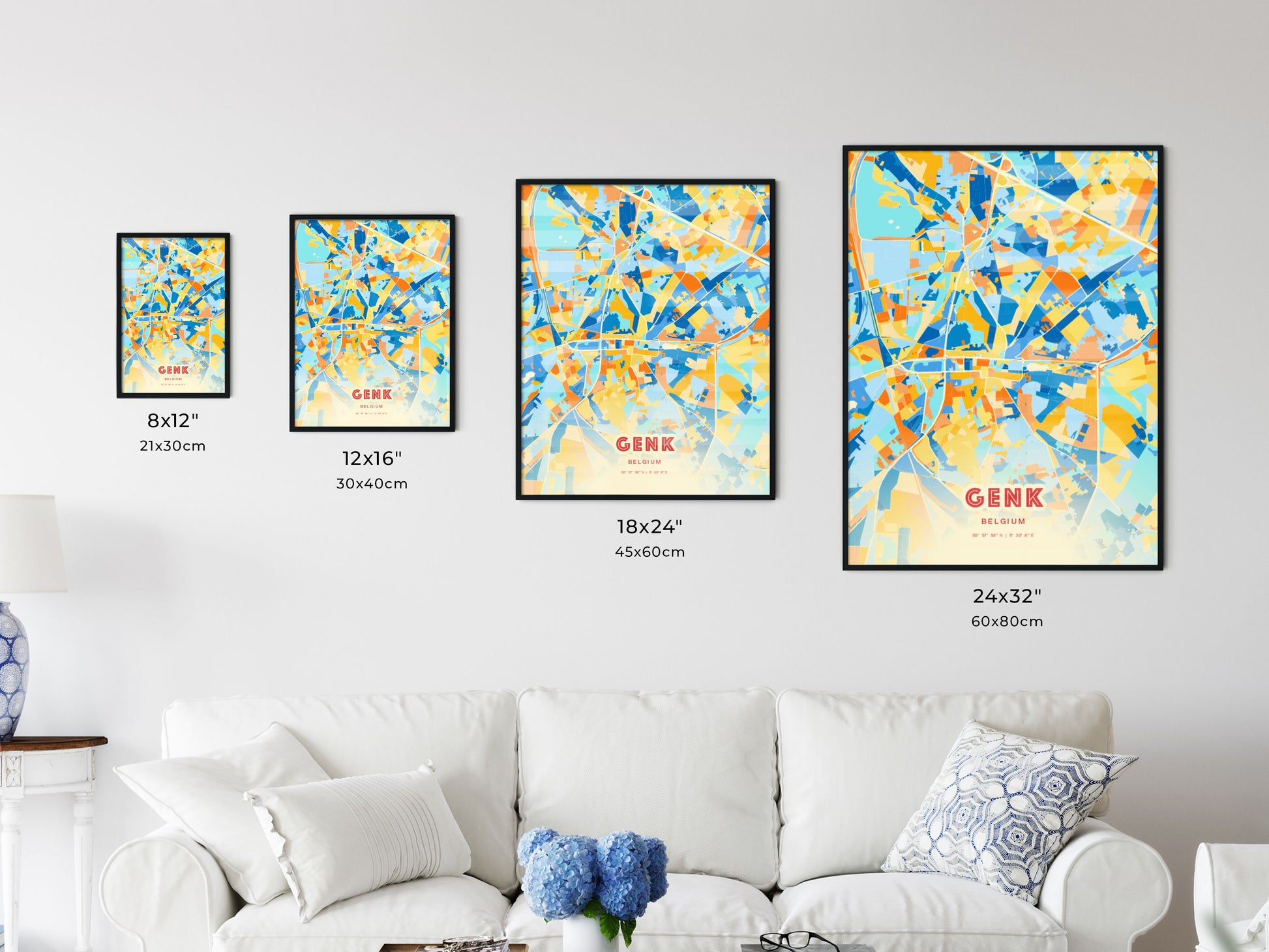 Colorful GENK BELGIUM Fine Art Map Blue Orange