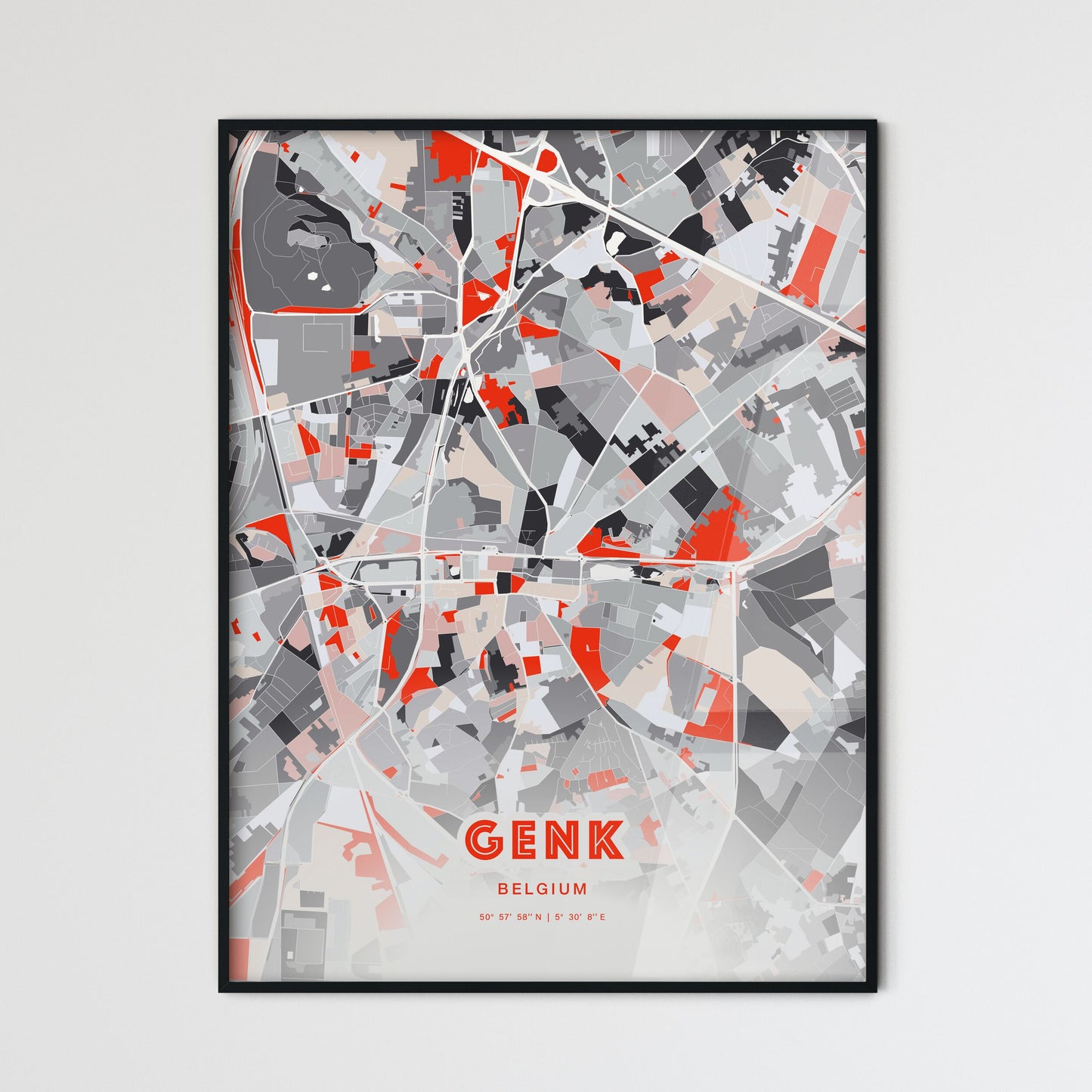 Colorful GENK BELGIUM Fine Art Map Modern