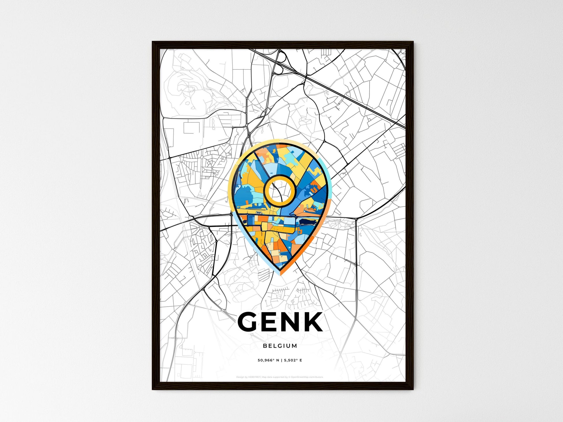 Genk Belgium wedding art map with pointer icon