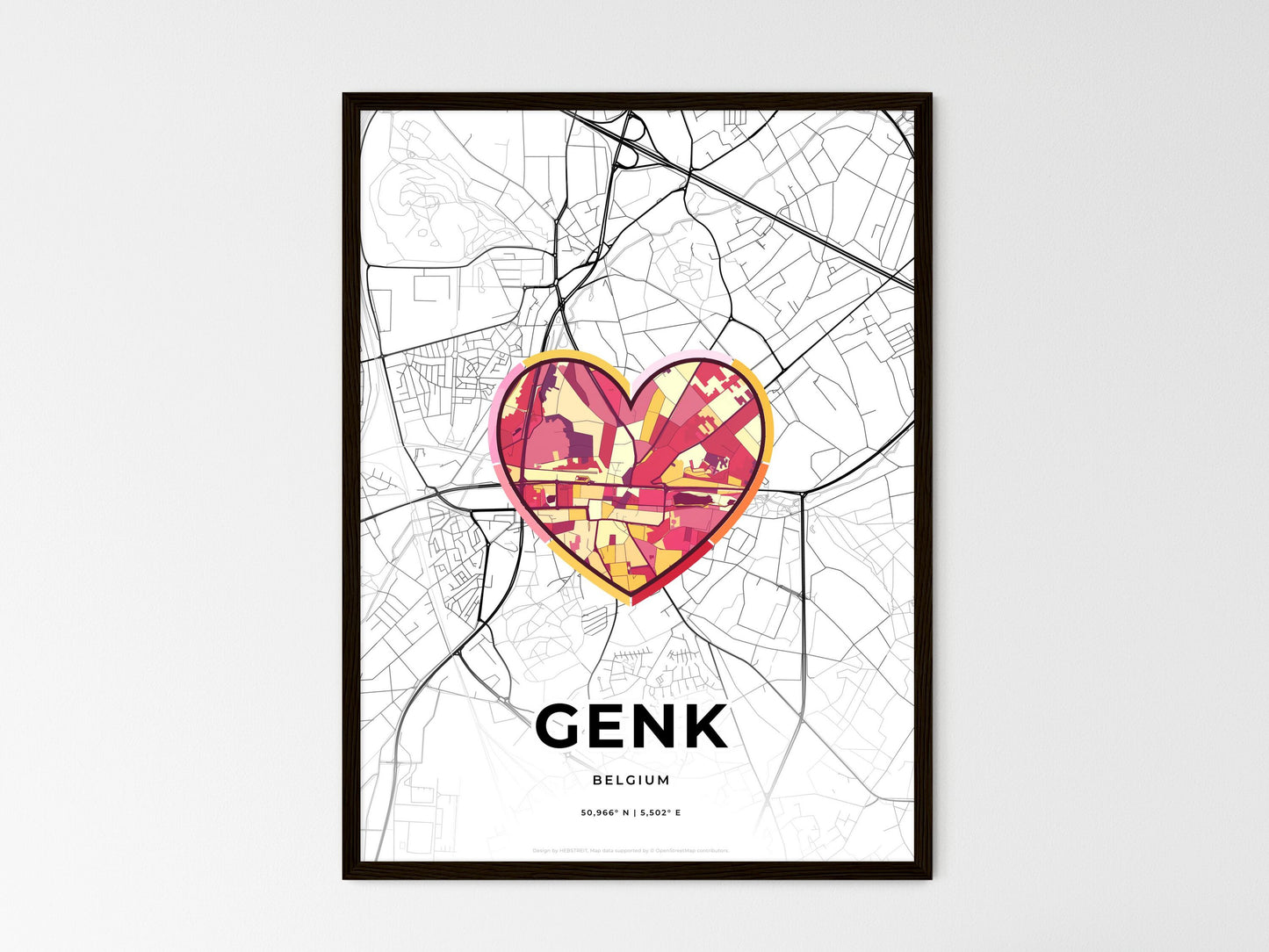 Genk Belgium wedding art map with heart icon