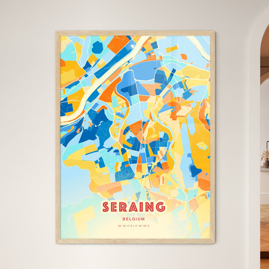 Colorful SERAING BELGIUM Fine Art Map Blue Orange