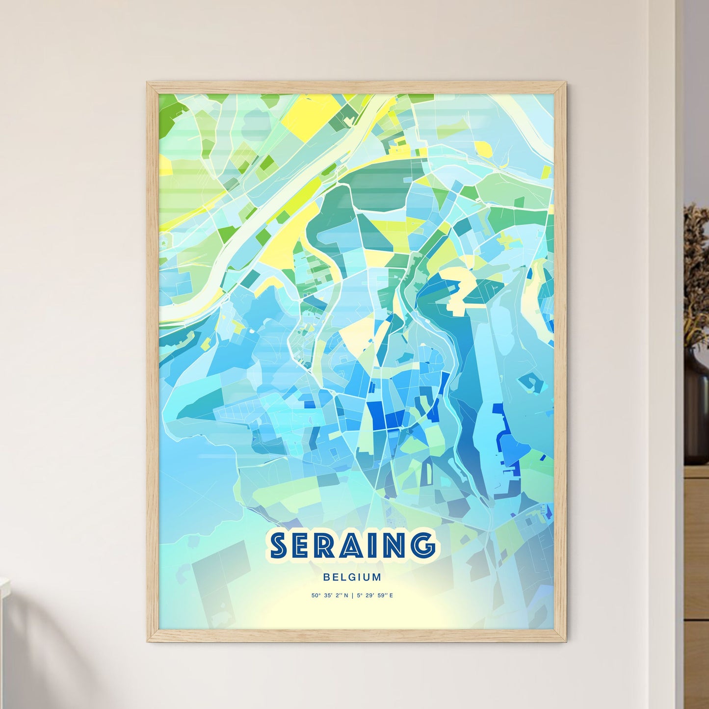 Colorful SERAING BELGIUM Fine Art Map Cool Blue