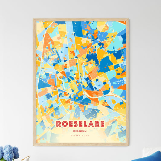 Colorful ROESELARE BELGIUM Fine Art Map Blue Orange