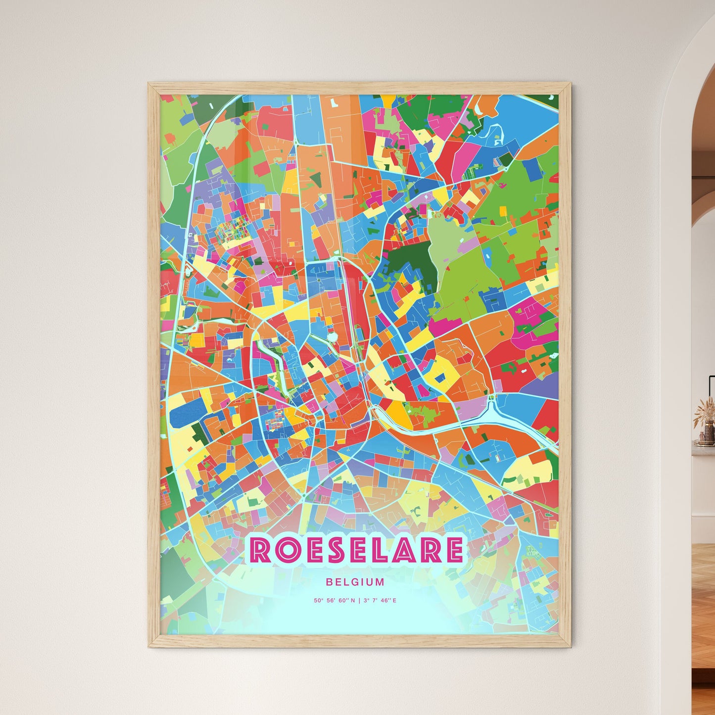 Colorful ROESELARE BELGIUM Fine Art Map Crazy Colors