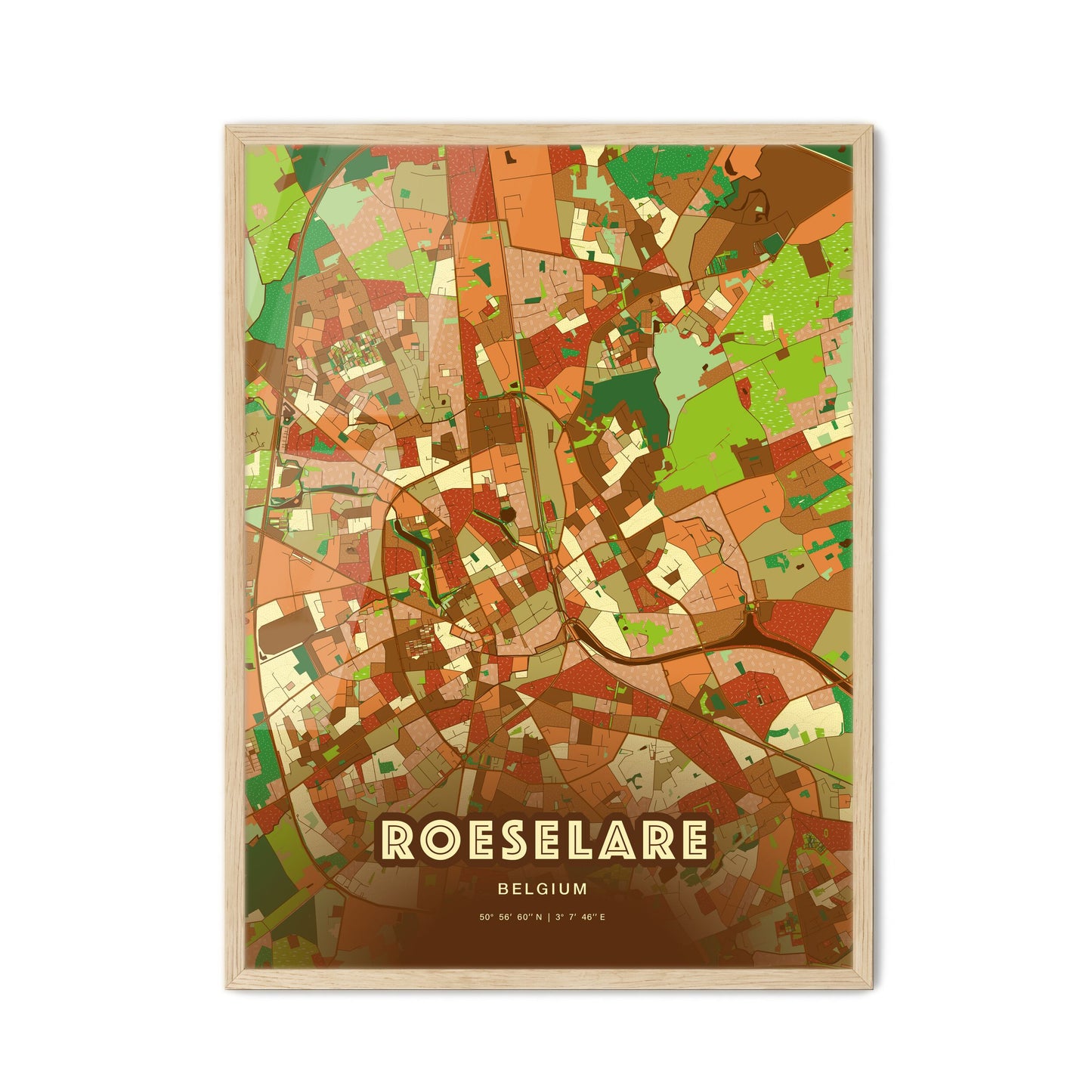 Colorful ROESELARE BELGIUM Fine Art Map Farmhouse