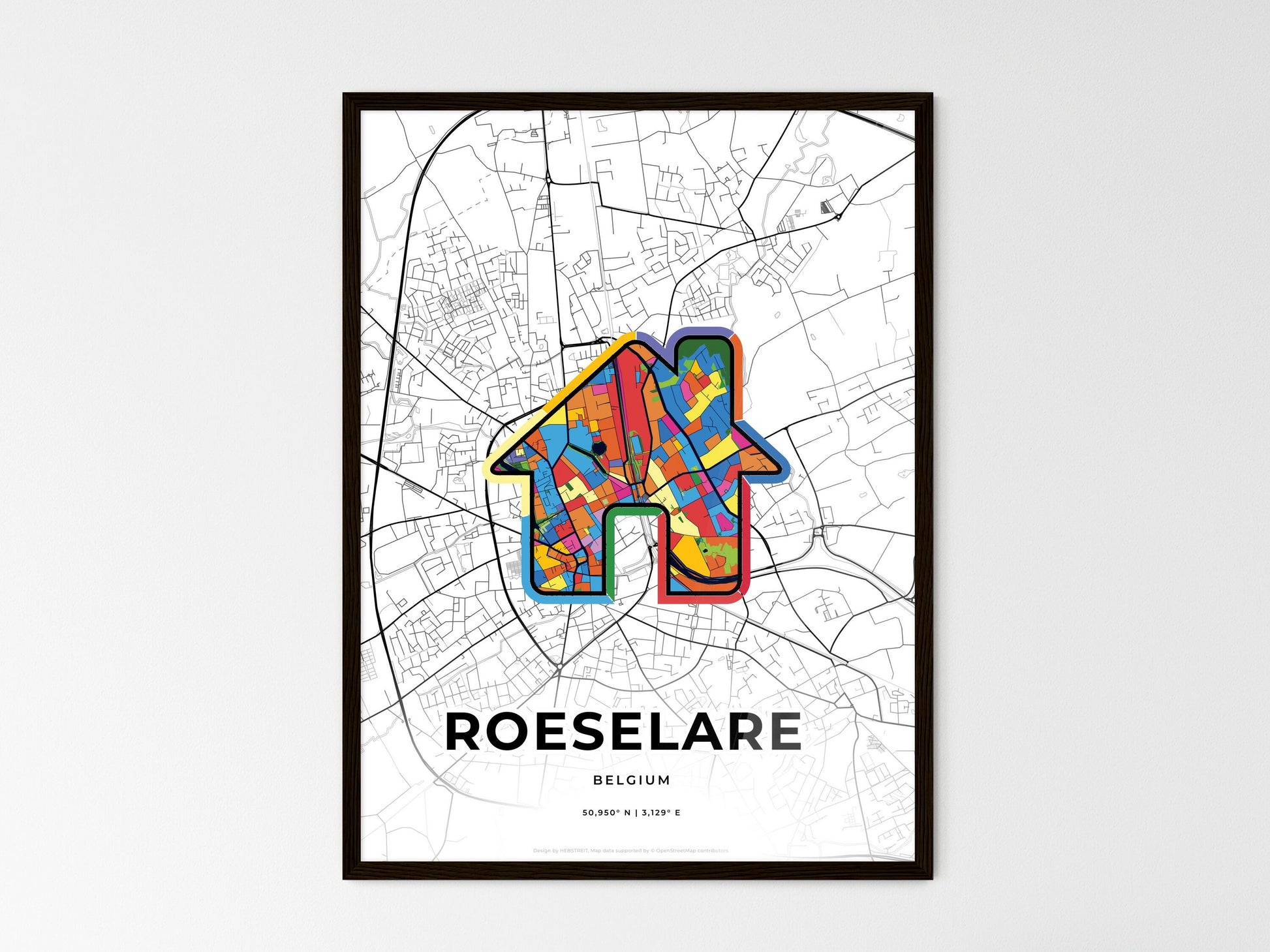 Roeselare Belgium wedding art map with home icon